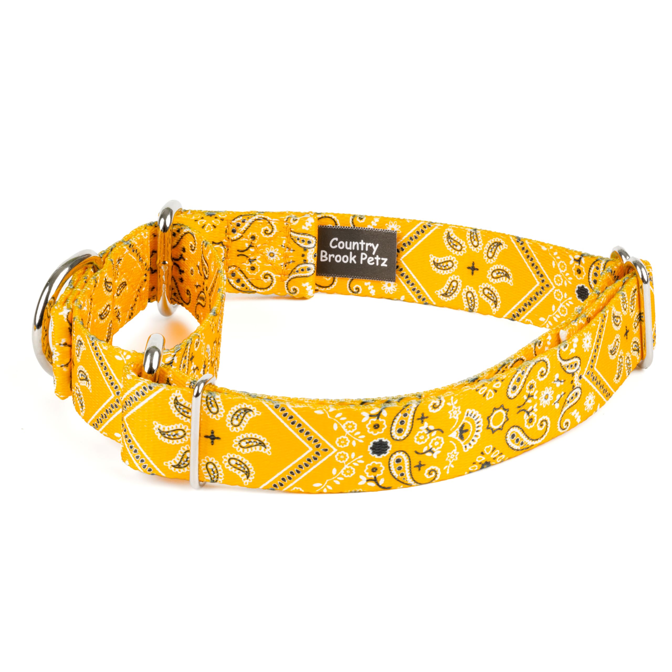 Country Brook Petz - Yellow Bandana Martingale Dog Collar - Country And Western Collection Featuring Rustic Designs (1/2 Inch, E