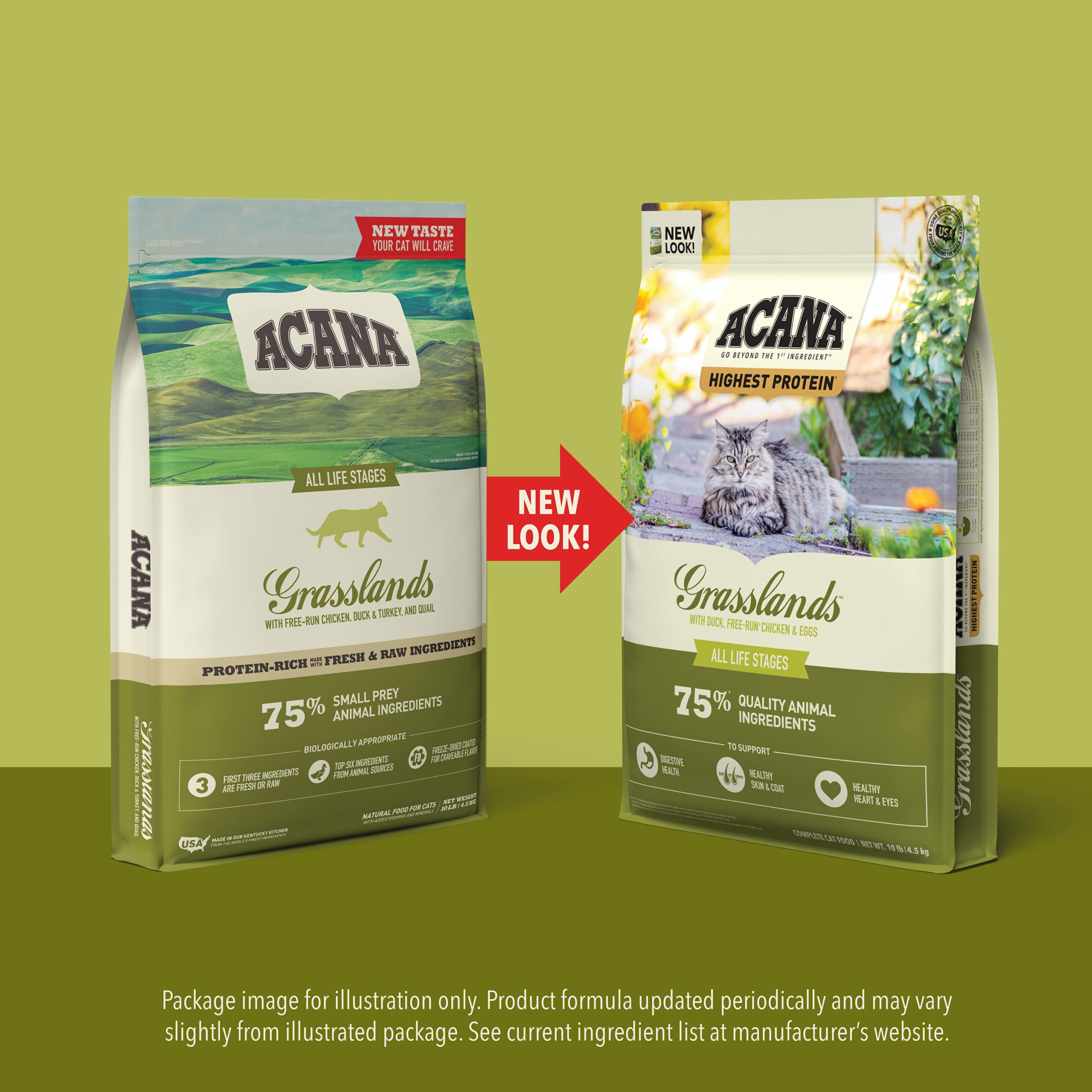 ACANA Highest Protein Grasslands Grain-Free Dry Cat Food, Duck, Free-Run Chicken and Eggs Cat Food Recipe, 10lb