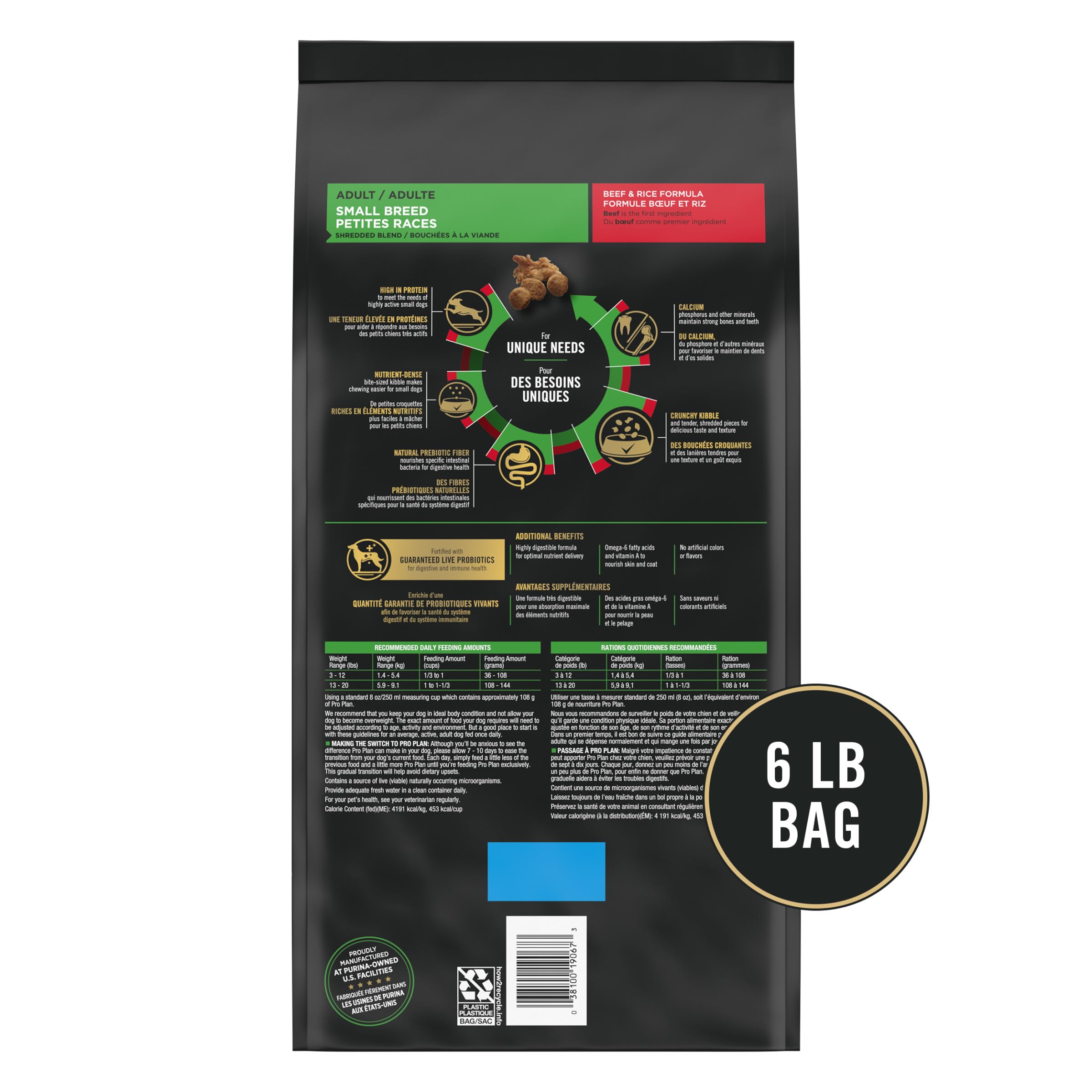 Purina Pro Plan Small Breed Dry Dog Food, Shredded Blend Beef and Rice Formula With Guaranteed Live Probiotics - 6 lb. Bag