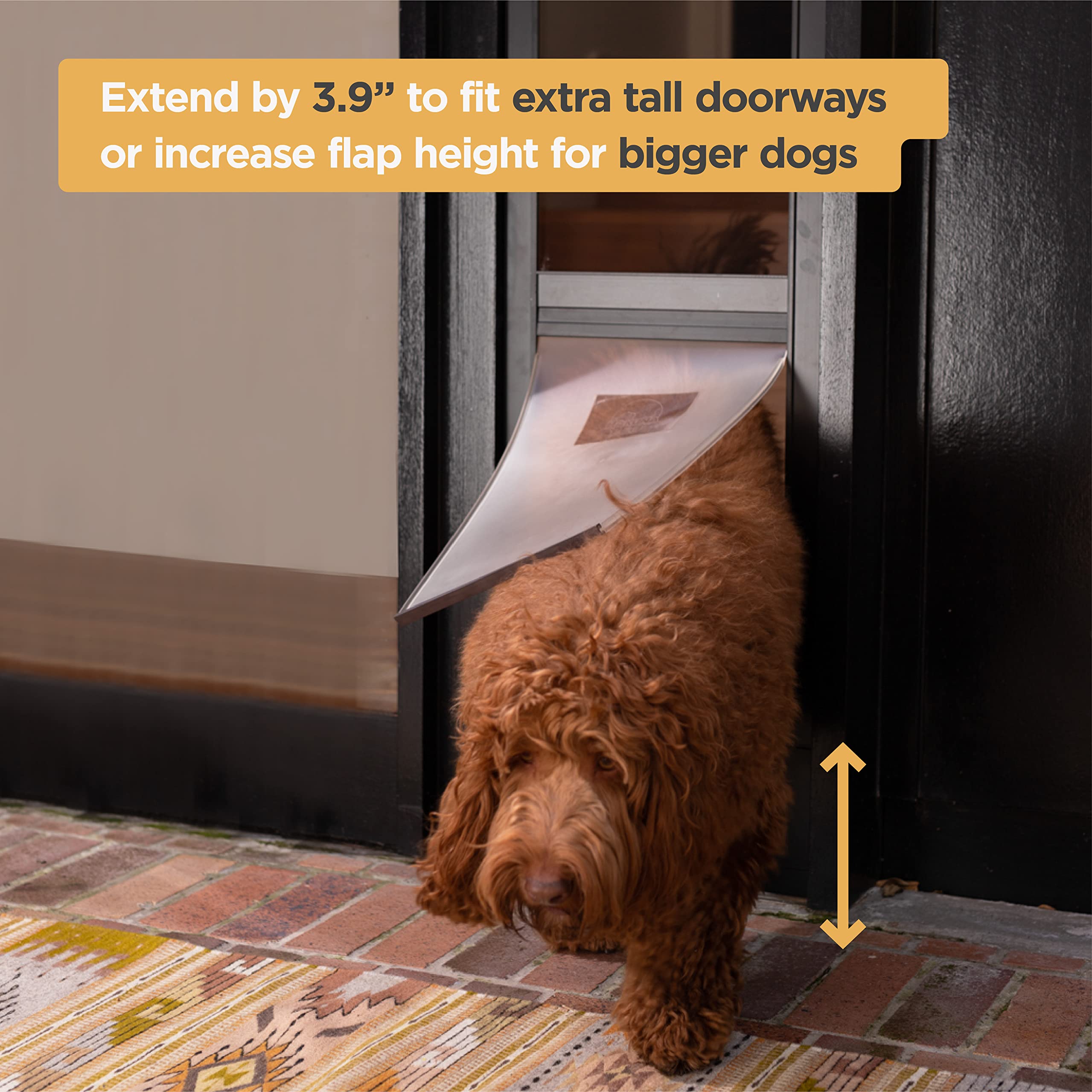 Hakuna Pets Patio Pet Door 3.9?Height Extension, Fits Screen Insert Panel For Large Doors, Black