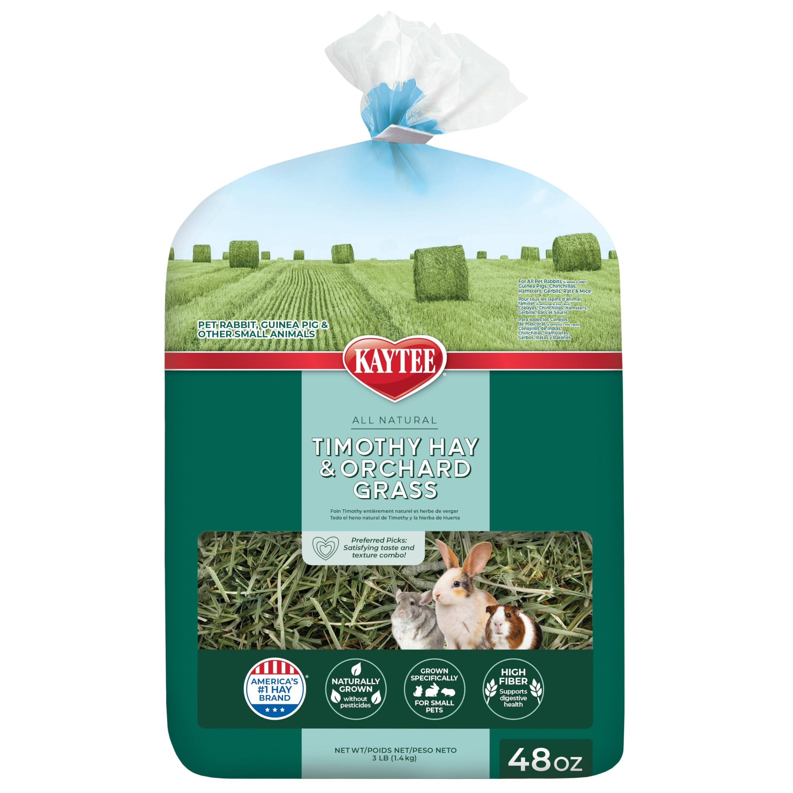 Kaytee Timothy Hay & Orchard Grass for Guinea Pigs, Rabbits & Other Small Animals, 48 oz