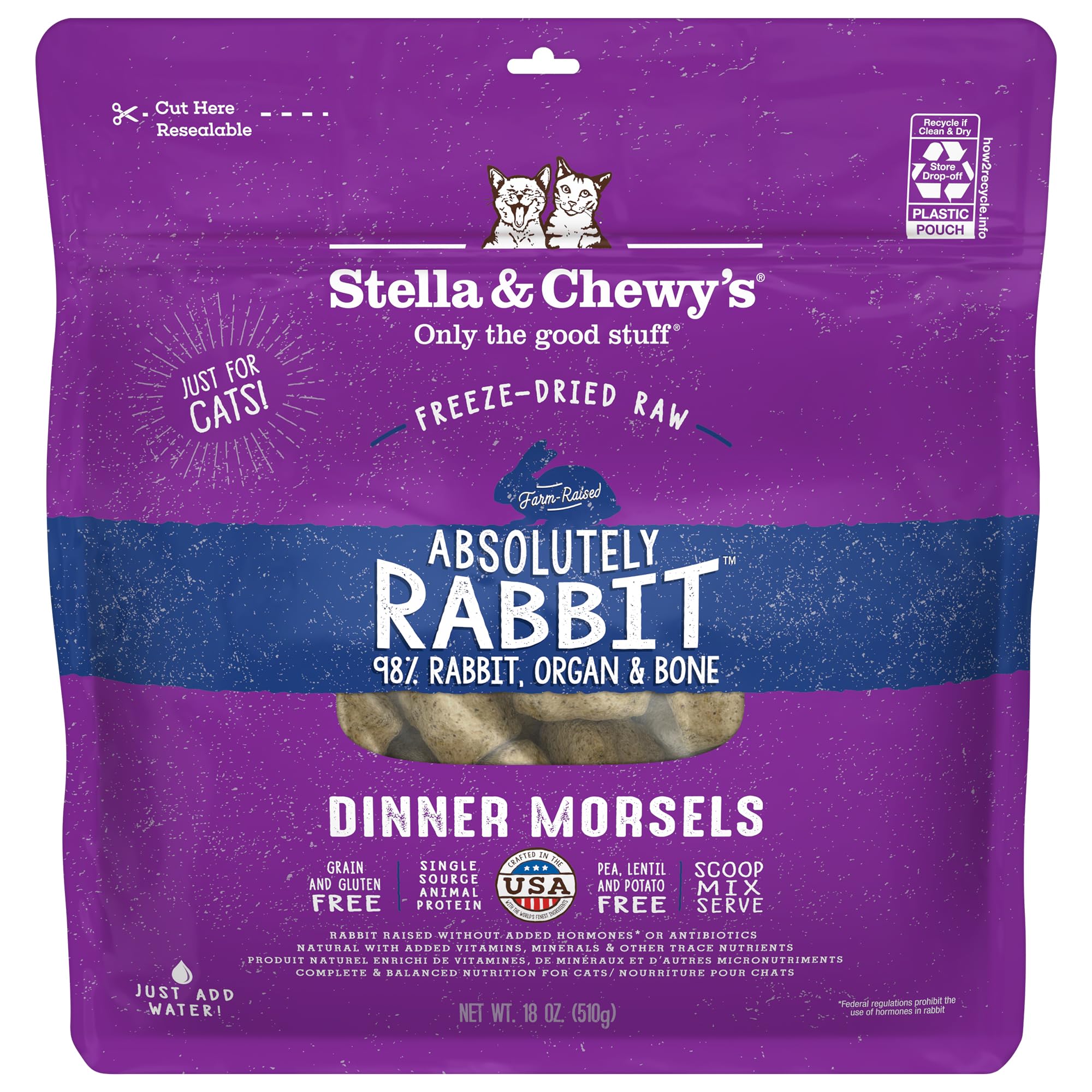 Stella & Chewys Freeze-Dried Raw Cat Dinner Morsels - Grain Free, Protein Rich Cat & Kitten Food - Absolutely Rabbit Recipe - 1
