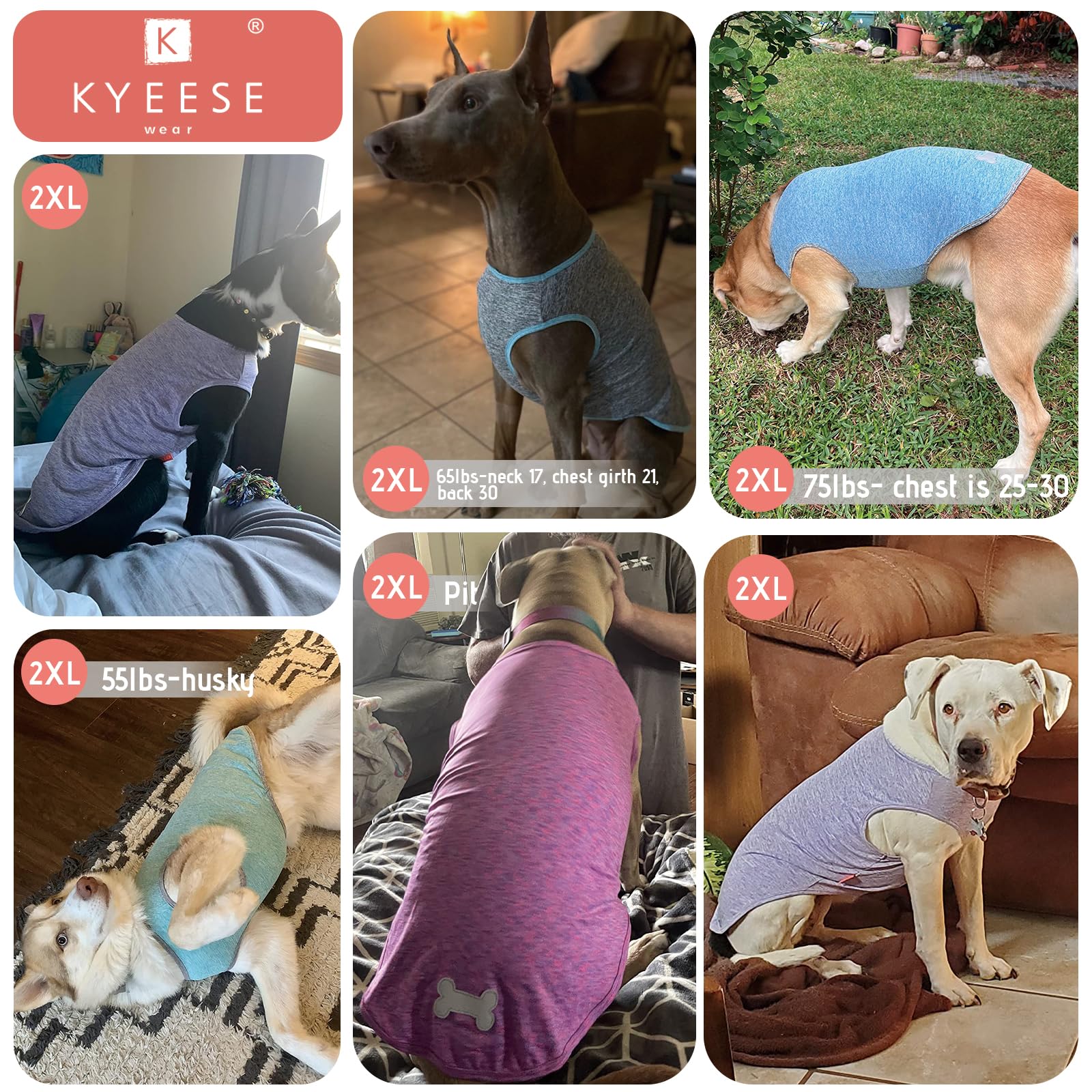 Kyeese 2 Pack Dog Shirts Quick Dry Soft Stretchy Dog T-Shirts With Reflective Label Tank Top Sleeveless Vest Pet Clothes For Sma
