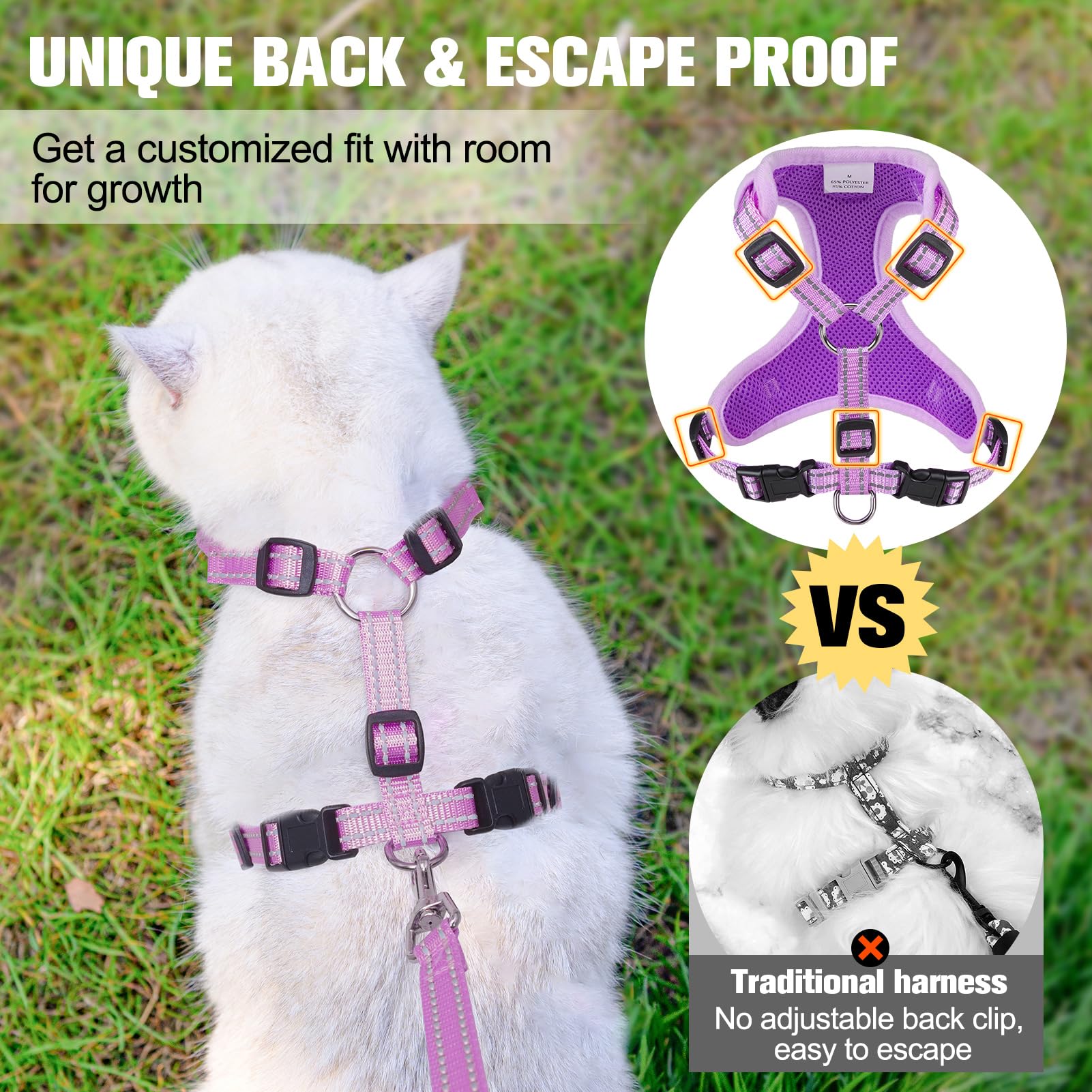 Beautyzoo Cat Harness And Leash Set For Walking Escape Proof, Neck Release Adjustable Harness For Kitten Puppy Small Medium Large Cats, Soft Cute Easy Control Small Cat Harness For Cats Boy And Girls