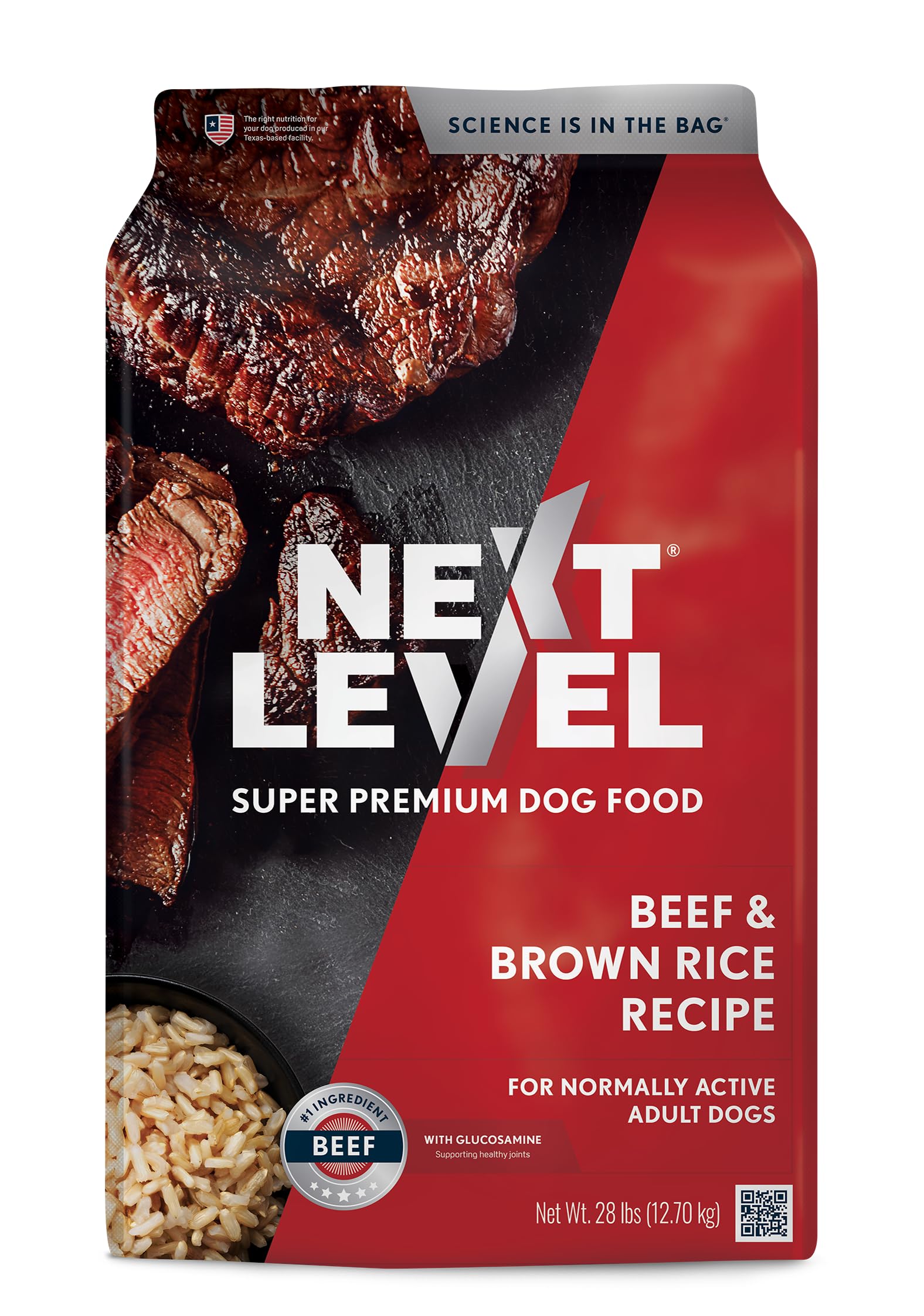 Next Level Super Premium Dog Food - Beef & Brown Rice Recipe, Dry Kibble for Normally Active Adult Dogs, 24% Protein, Beef-Chick