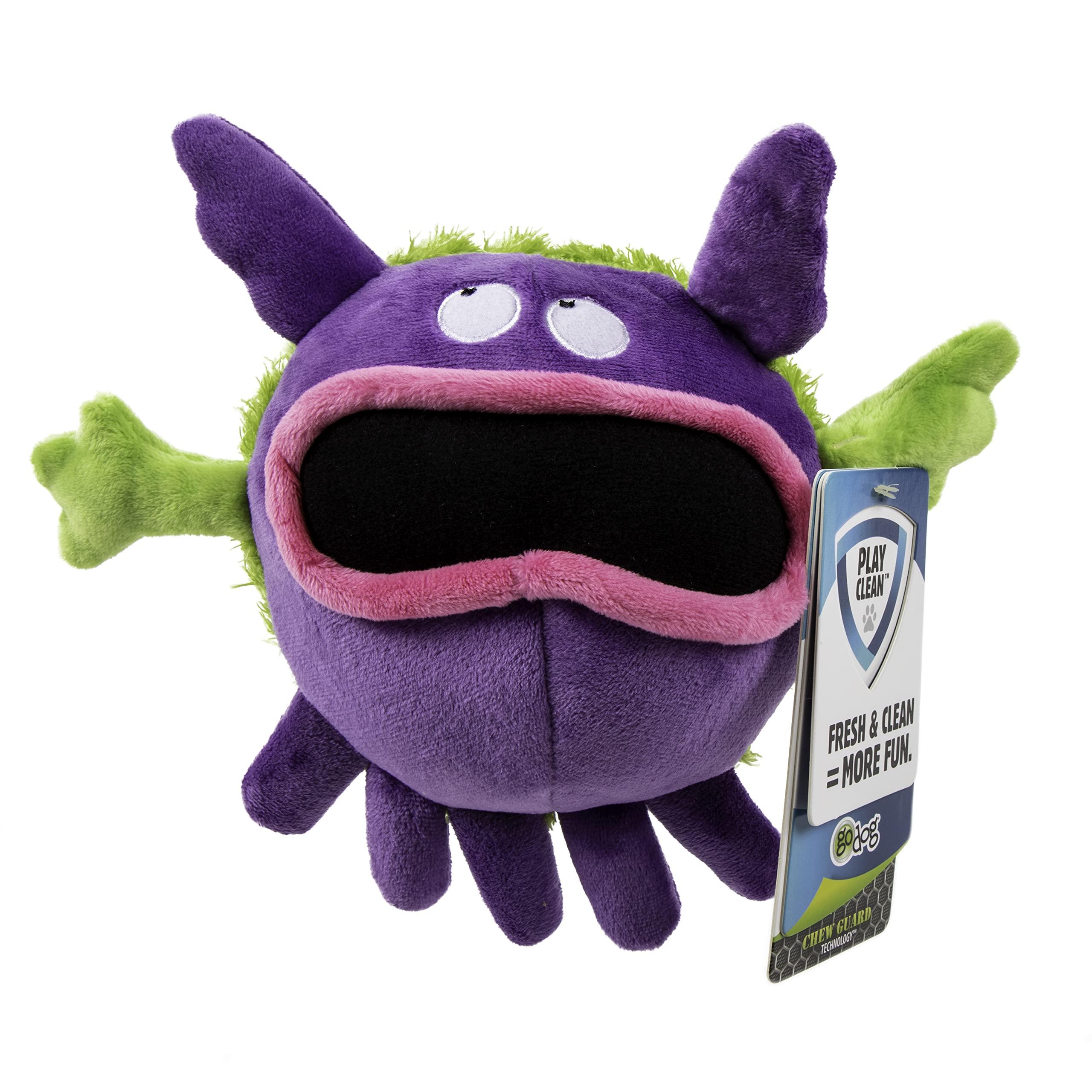 goDog Plush Germs Squeaky Dog Toy - Large, Purple, Chew Guard Technology, Odor-Eliminating Oils, Model 70098
