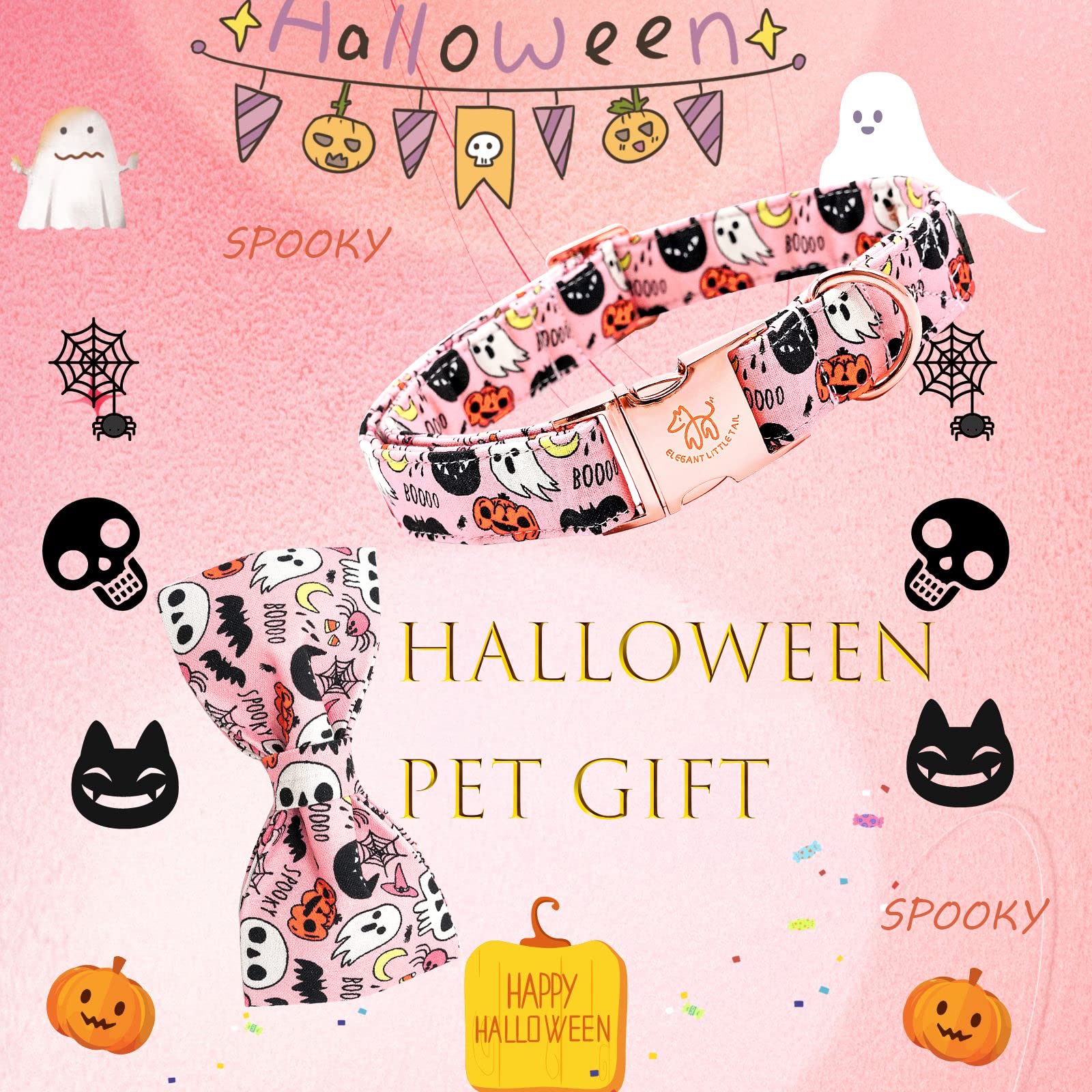 Elegant Little Tail Dog Collar With Bow - Fall Dog Collar Halloween Pumpkin Bow Girl Boy Pet Collar Soft Dog Bowtie Collars For Medium Dogs