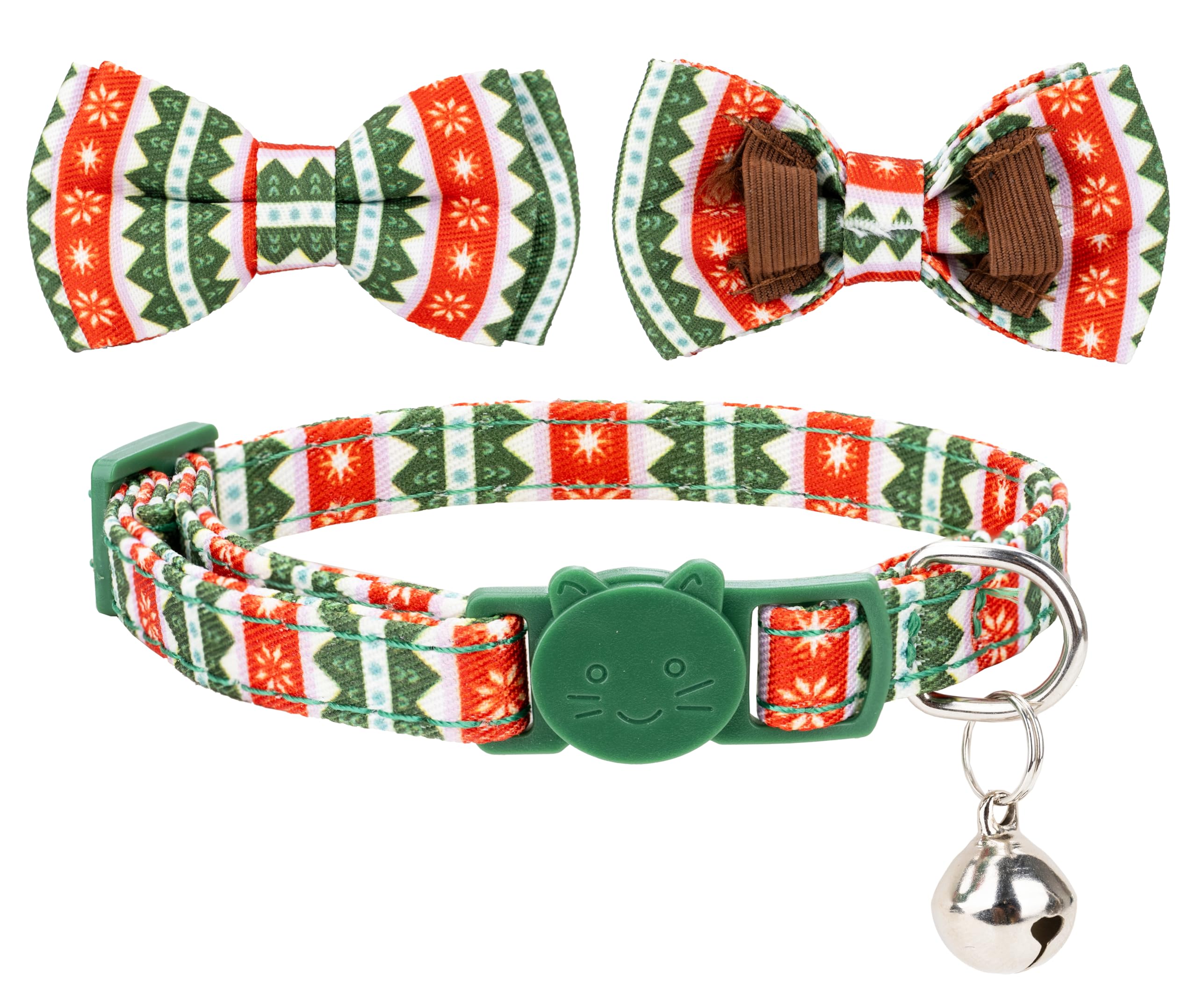 Gyapet Cat Collar Christmas With Bowtie Bell Safety Breakaway Kitten 7-11In Dot Colorful Adjustable Christmas-Tree