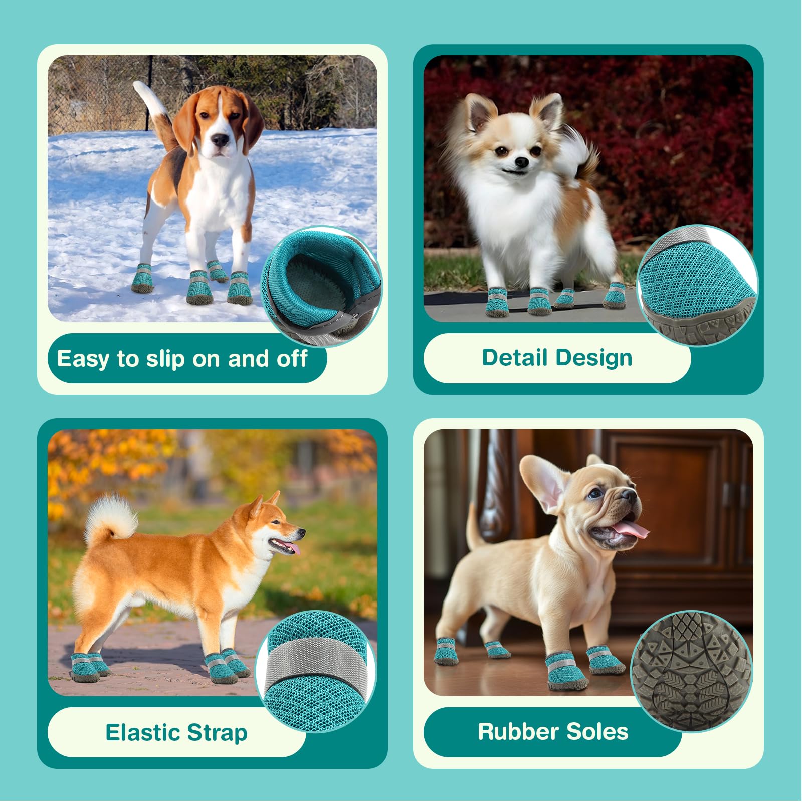 Petanims Small Dog Shoes, Breathable Puppy Boots & Paw Protectors for Winter Snow, Summer Hot Pavement, Dog Booties with Anti-Sl