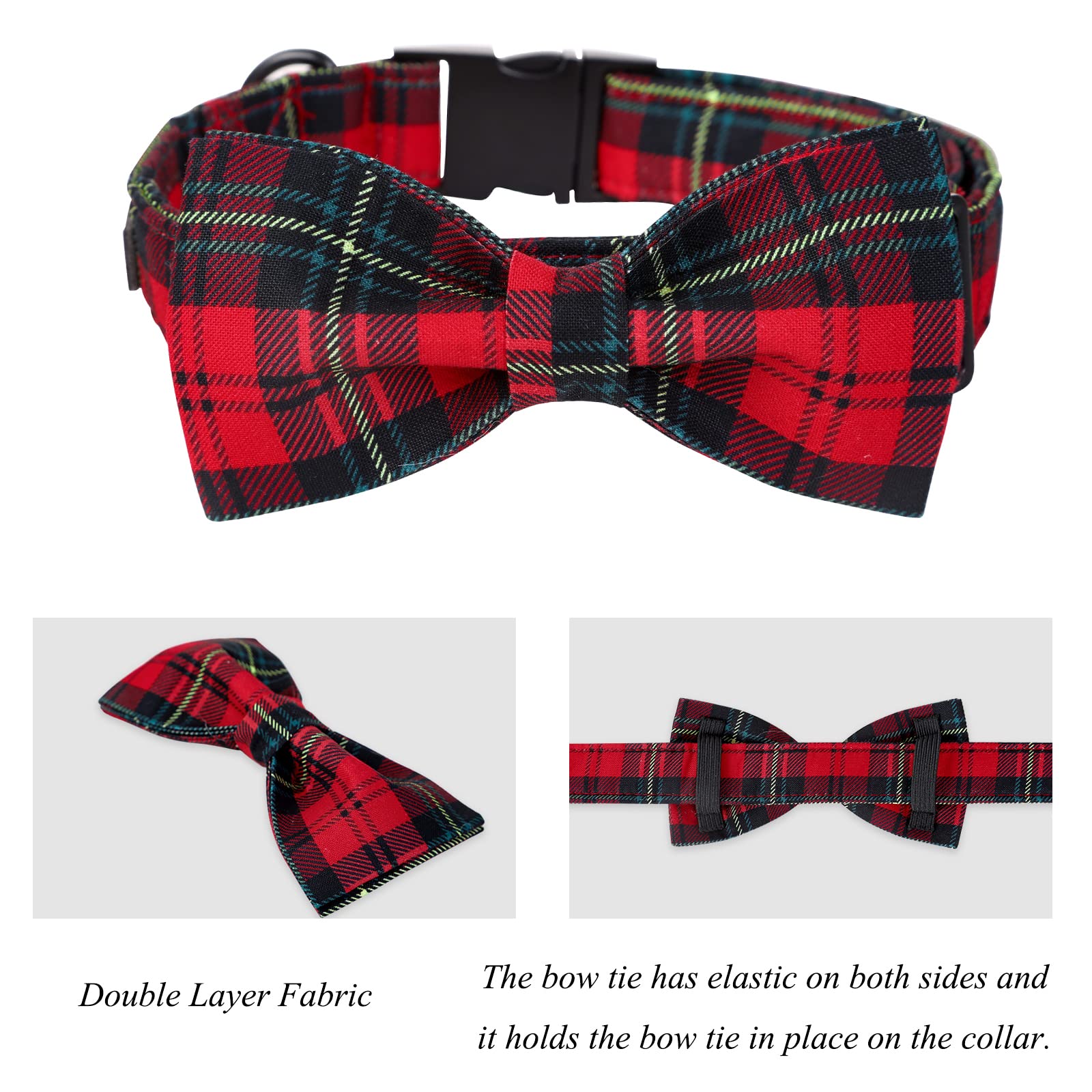 Lionet Paws Christmas Dog Collar With Bowtie, Dog Bowtie Collar With Metal Buckle For Dogs, Adjustable Comfortable Dog Collar Girl Boy Gift, M, Neck 13.5-22 In