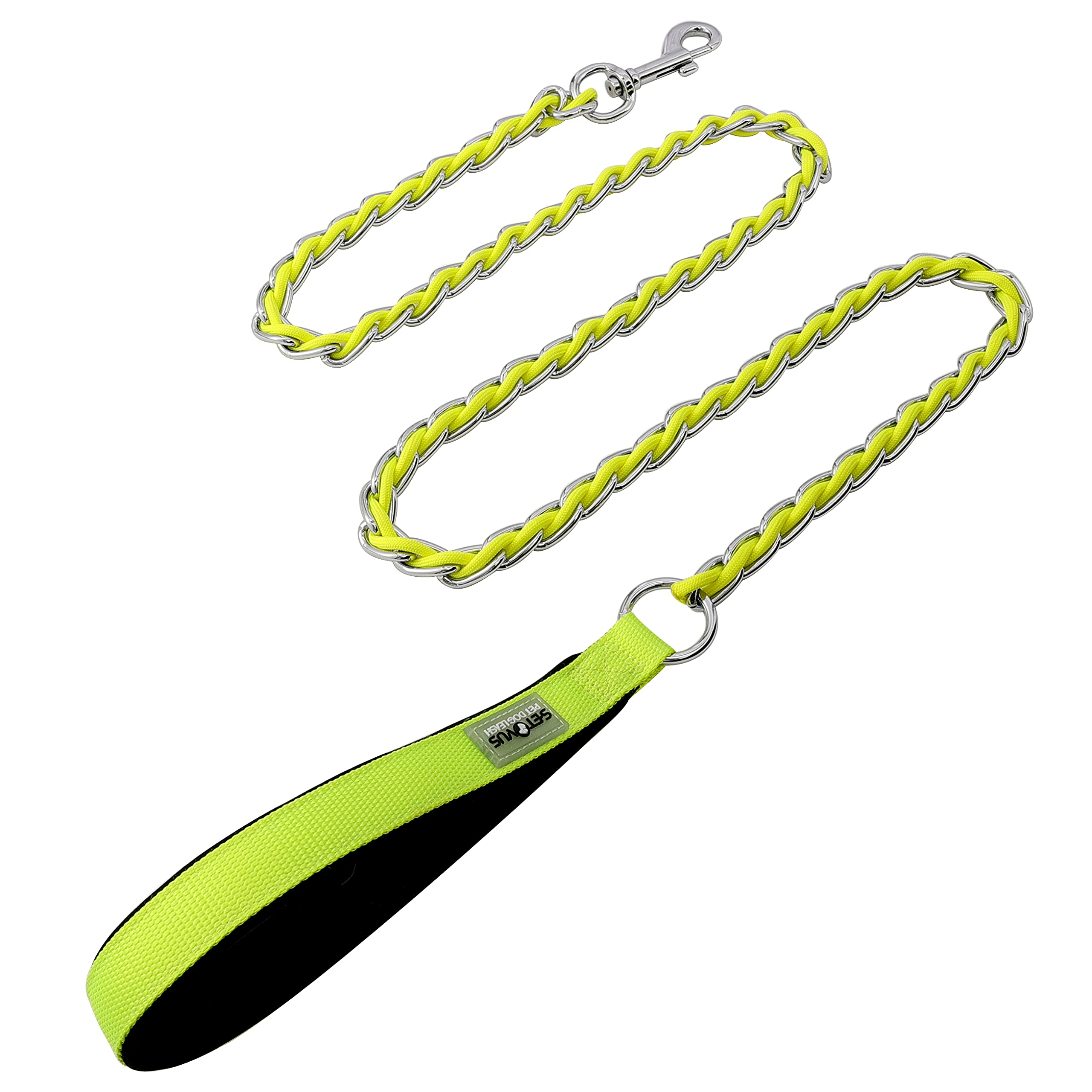 Chew Proof Metal Leash for Medium Large Dogs, 5.2FT Strong Anti Bite Leash, Comfortable Soft Padded Handle, Yellow