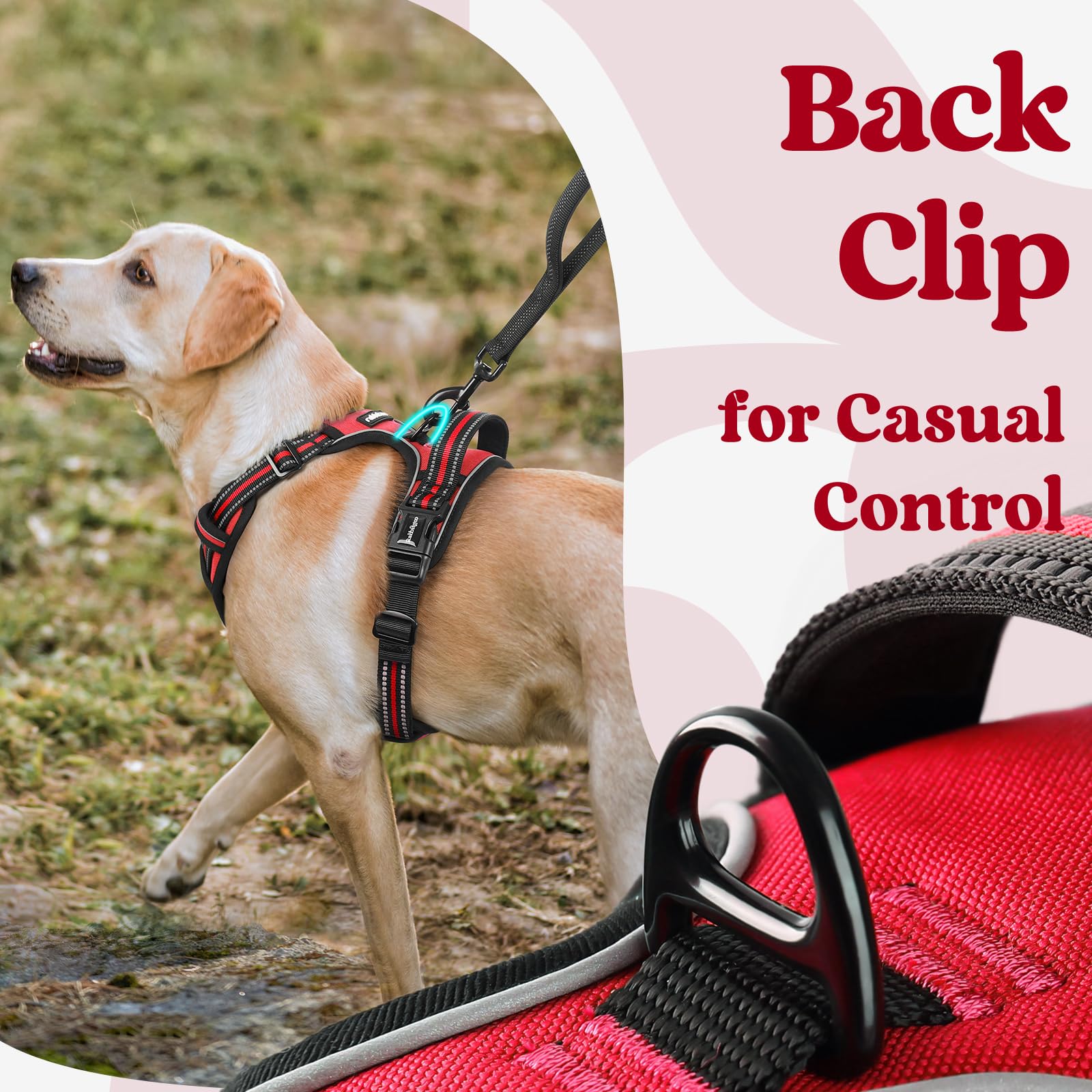 Rabbitgoo Dog Harness Medium Sized, No Pull Pet Harness With 3 Buckles, Adjustable Soft Padded Pooch Vest With Instant Control Handle, Easy Walking Reflective Pet Vest For Medium Dogs, Red, M
