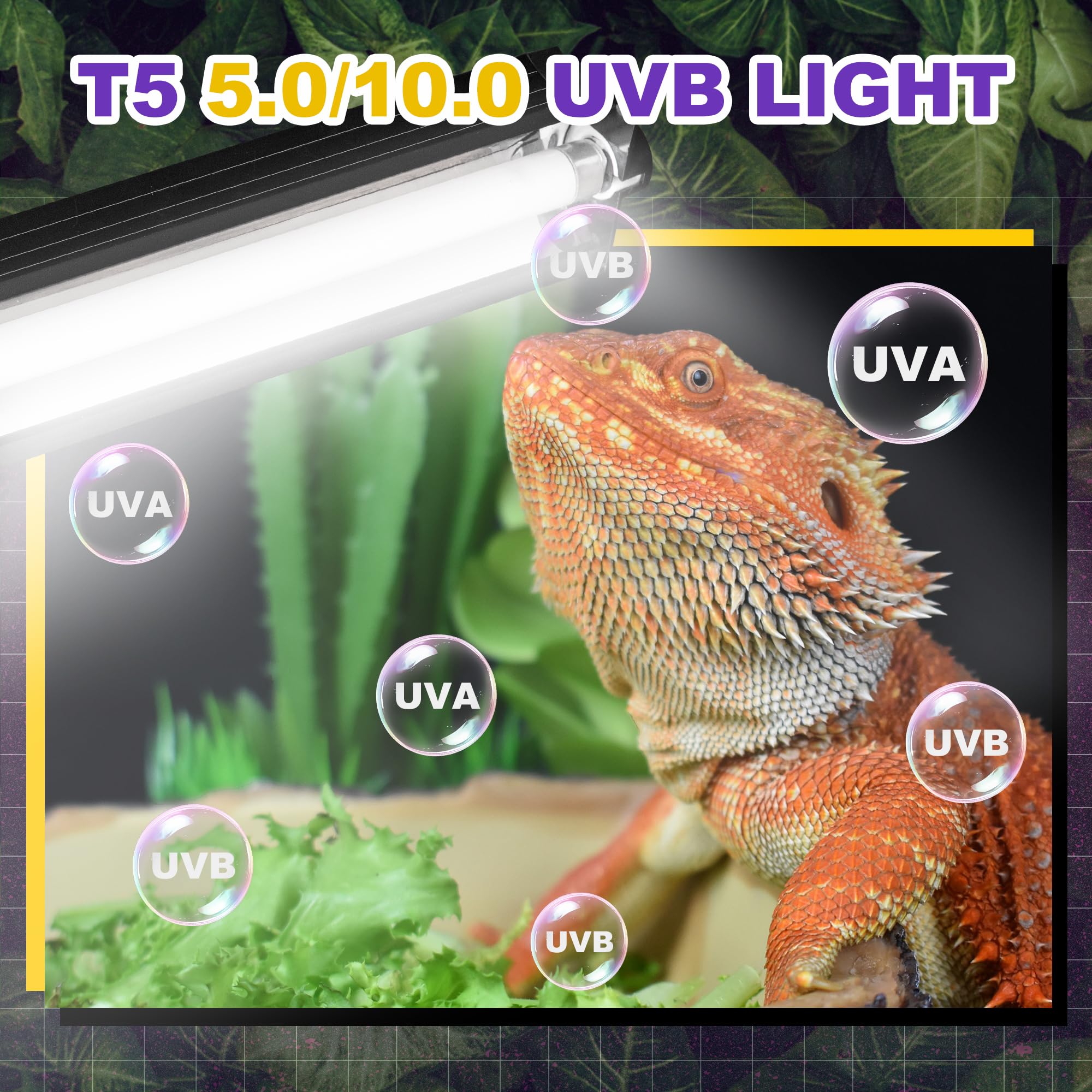 T5 Ho Uvb Lighting Combo Kit, 39W Reptile Light Fixture With Fluorescent Light Bulbs, Desert 10.0 Uvb Light For Reptiles And Amp