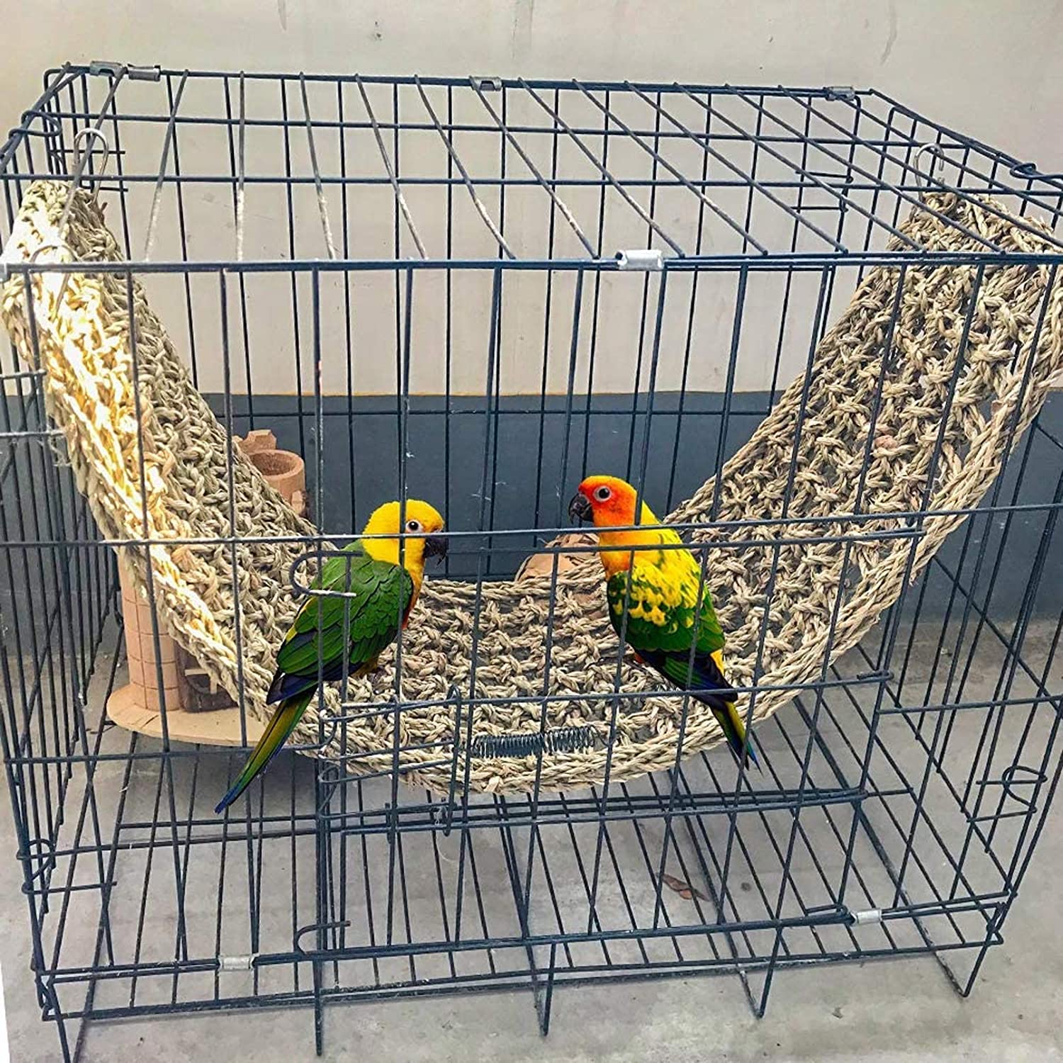Bird Seagrass Mat,Natural Seagrass Woven Net Bird Foraging Chew Wall Toys Parakeet Hammock Mat With Hooks For Lovebird Cockatiel Conure Budgie,Size 28.3' X 6.7' And 11.81' X 11.81'(2 Pcs)