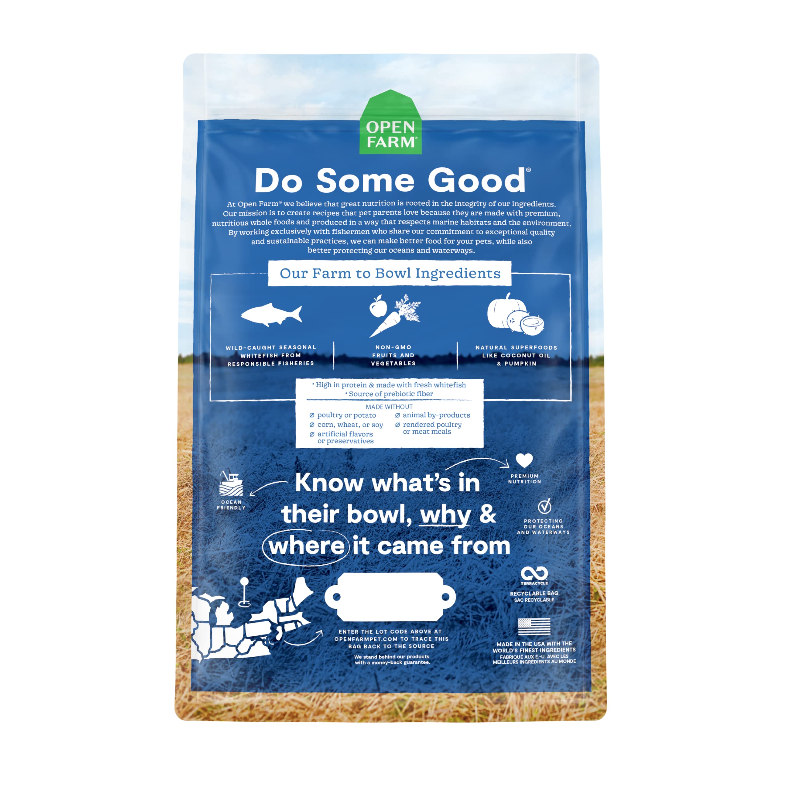 Open Farm Grain-Free Dry Dog Food, Whitefish Recipe, 4lb Bag, Non-GMO Ingredients, Sustainably Sourced