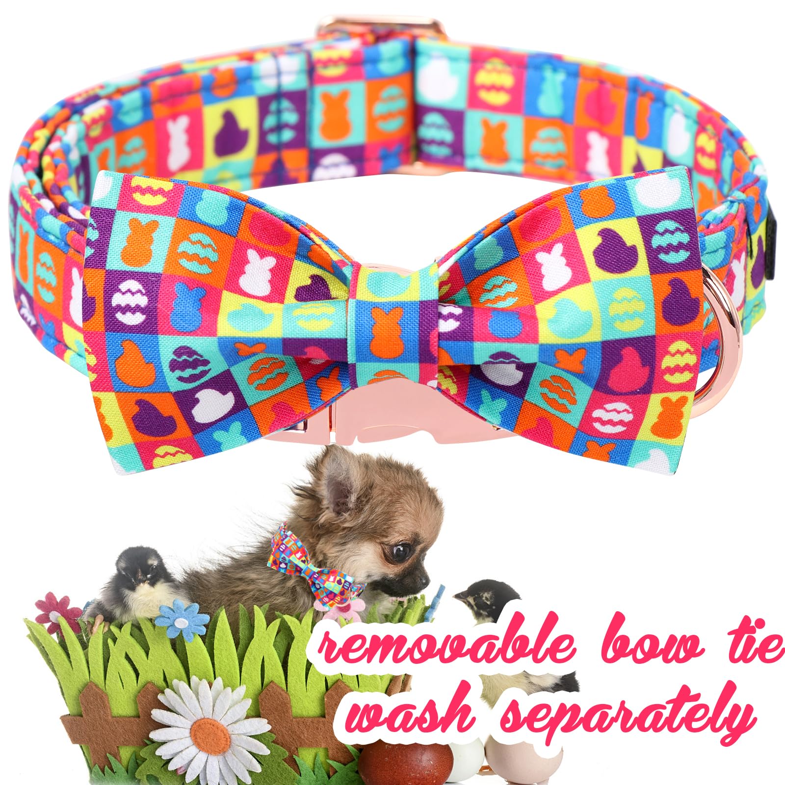 Unique Style Paws Easter Dog Collar With Bow Colorful Egg Dog Collar Bowtie Collar For Large Medium Small Dogs