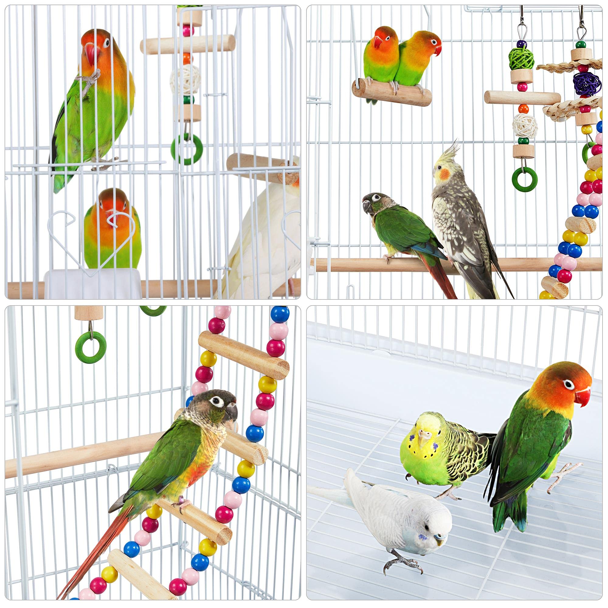 Yaheetech 62.4-Inch Roof Top Flight Bird Cage For Parakeets Cockatiels Conures Finches Lovebirds Canaries Budgies Small Parrots, Large Birdcage With Detachable Rolling Stand, White