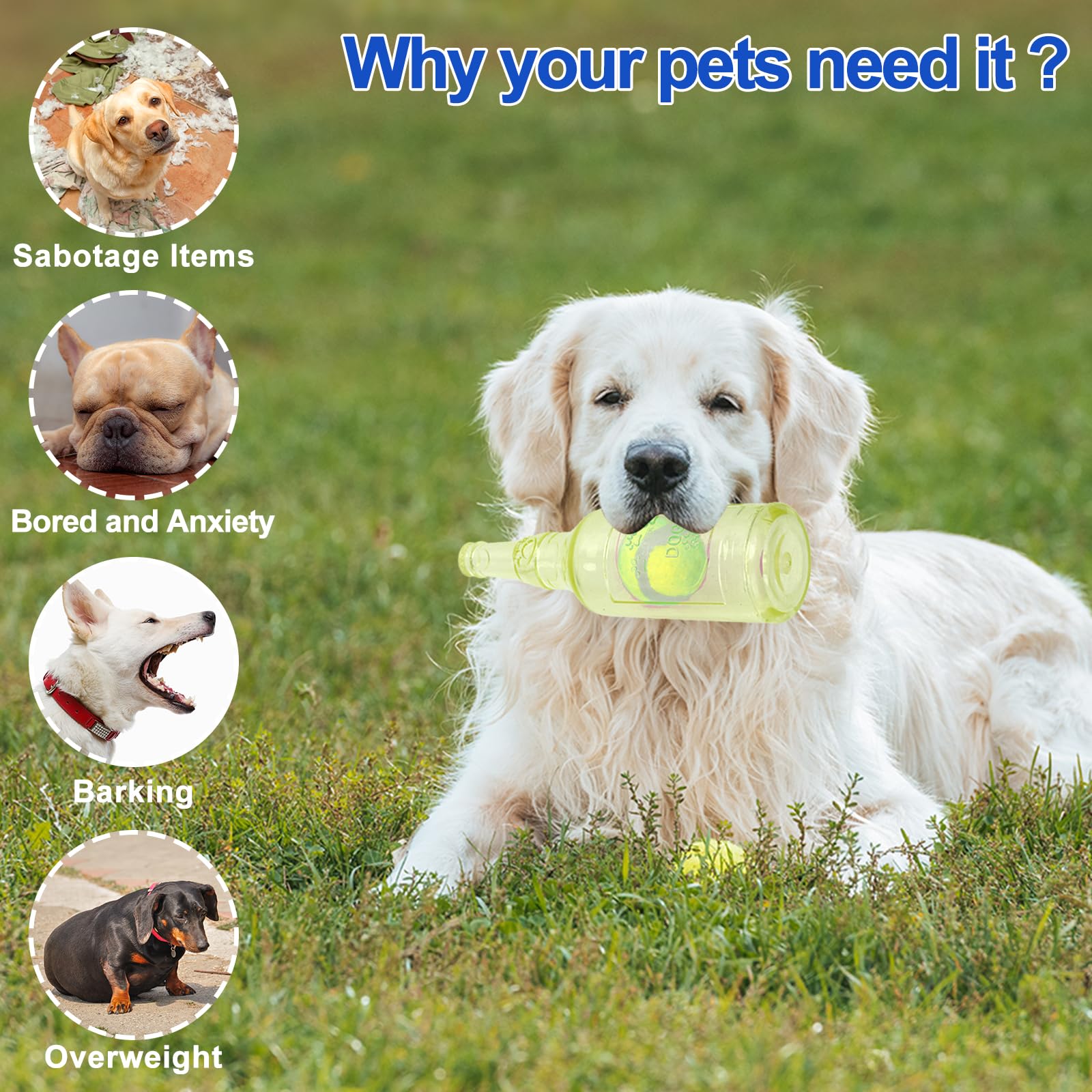Generic QTLJJBY Interactive Squeaky Dog Toy - Large Yellow Soft Rubber Beer Bottle with Tennis Ball Inside