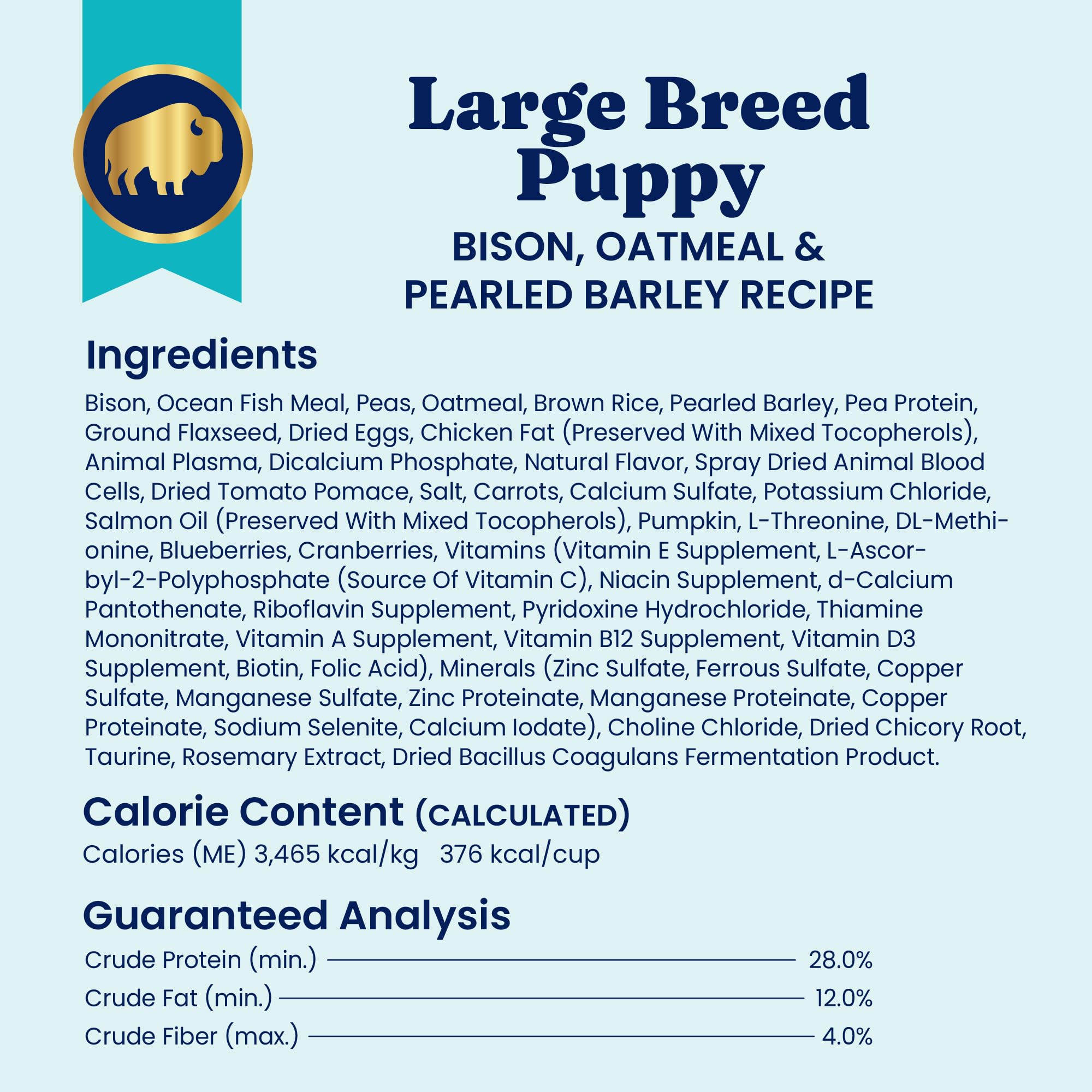 Solid Gold Large Breed Puppy Dog Food Dry Kibble - High Protein Dry Puppy Food for Large Breed Dogs w/Real Bison, Healthy Whole