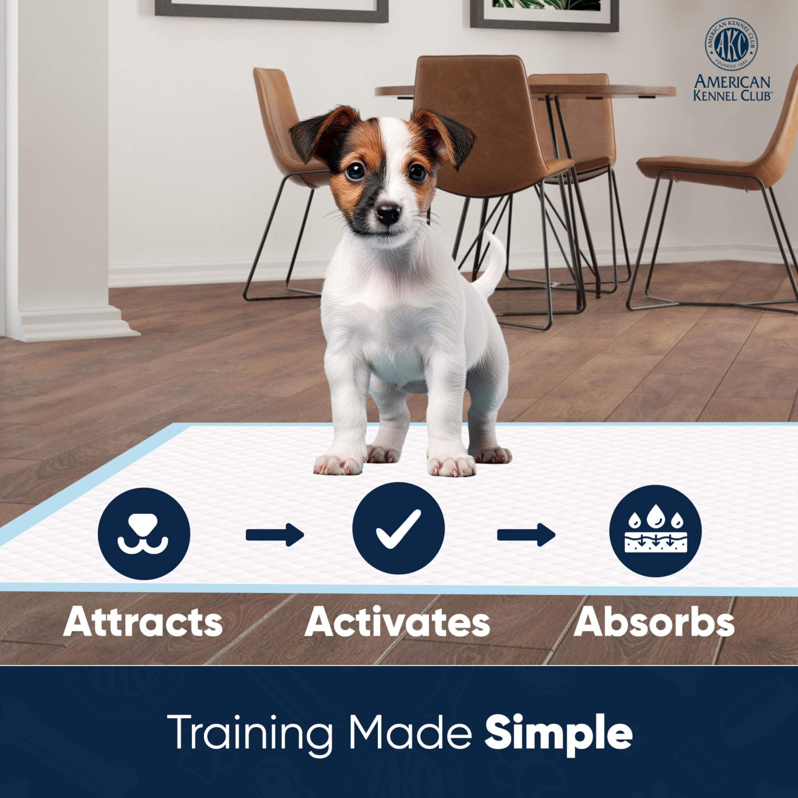 AMERICAN KENNEL CLUB Scented Puppy Training Pads, Ultra Absorbent Quick Dry Gel, 22x22, Blue, 50 Count, Model AKC62810