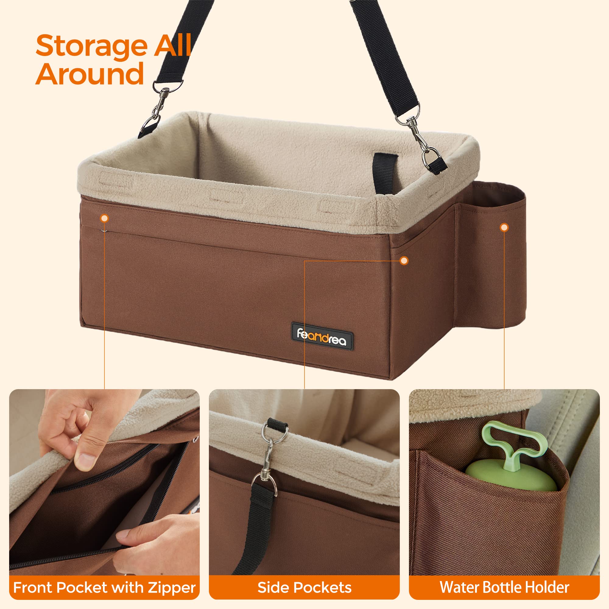 Feandrea Dog Car Seat, Pet Booster Seat for Small Dogs up to 18 lb, with Adjustable Straps, Removable Washable Fleece Liner, 4 P