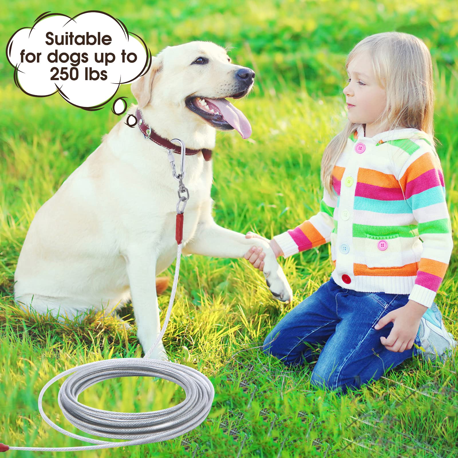 Dog Tie Out Cable for Dogs Outside Up to 125/250lbs,10/20/30/50FT Long Dog Leashe&Chains,Small-Large Dogs Runner Cable for Yard,