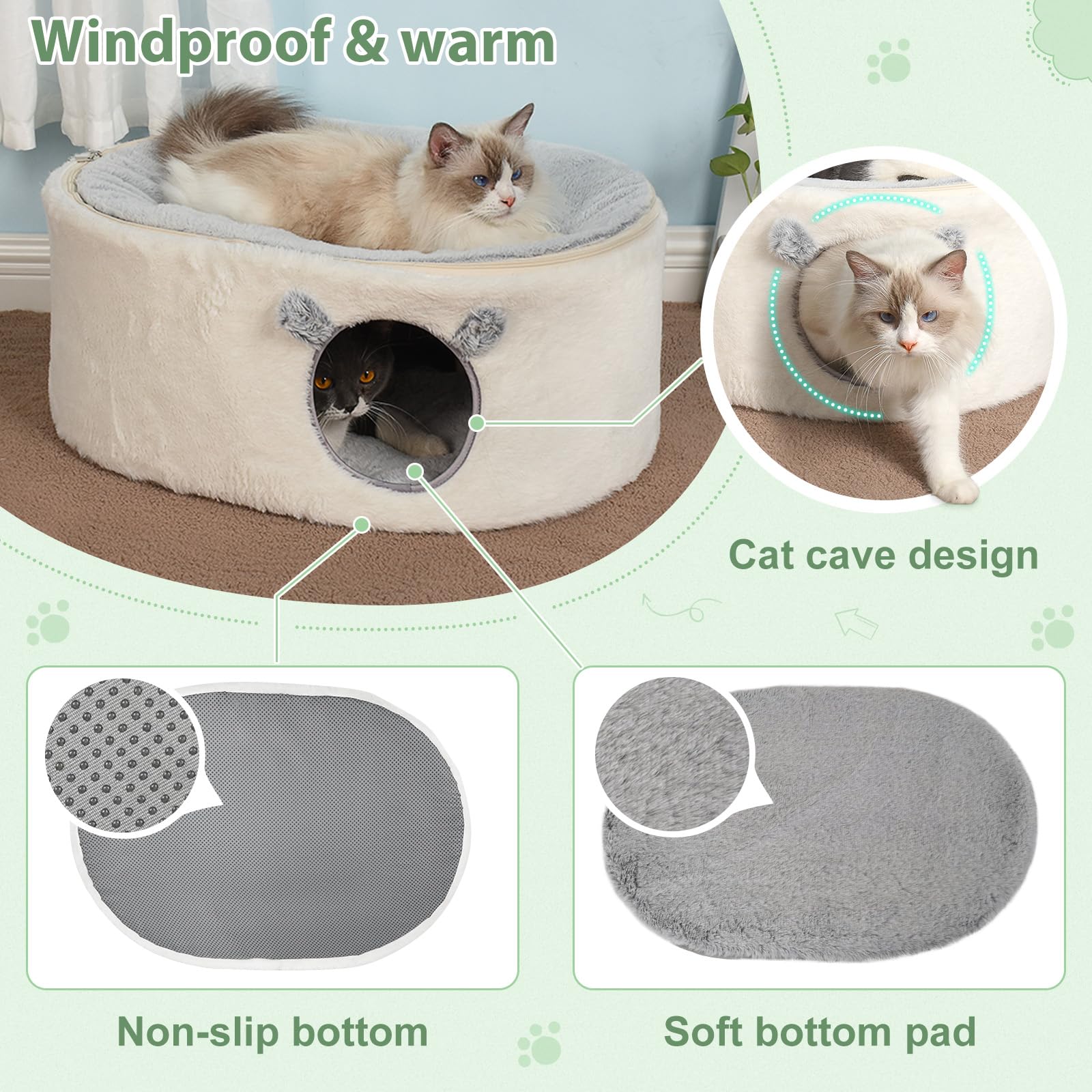 Sunhoo Elevated Cat Bed - Enclosed House & Hammock, 23.6x17.7x10.6in, White, Metal, Model maowo012-ca, Large Plush Cushion