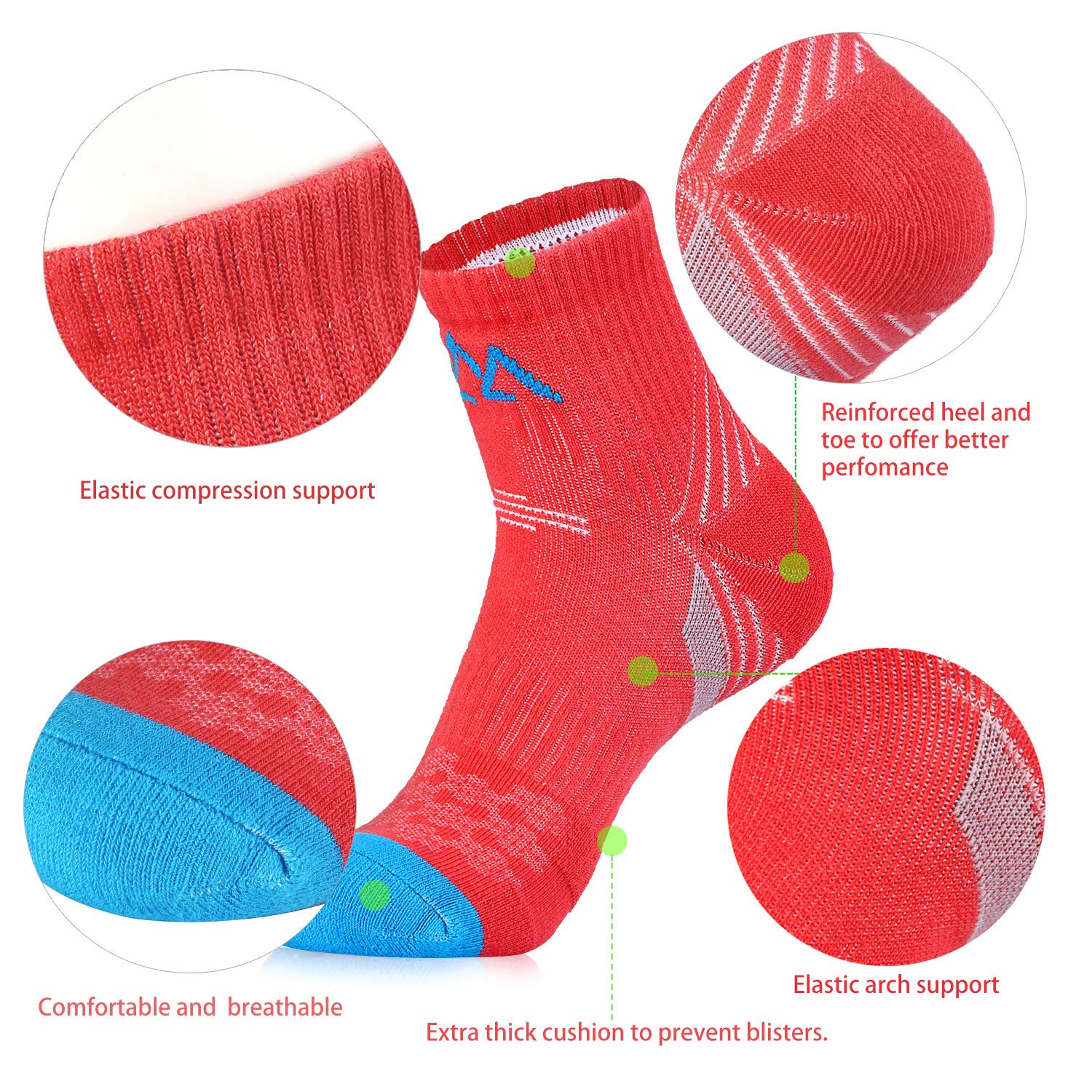 innotree 5 Pack Women's Cushioned Quarter Ankle Hiking Socks - Blue, Pink, Purple, Orange, Black, Size 10