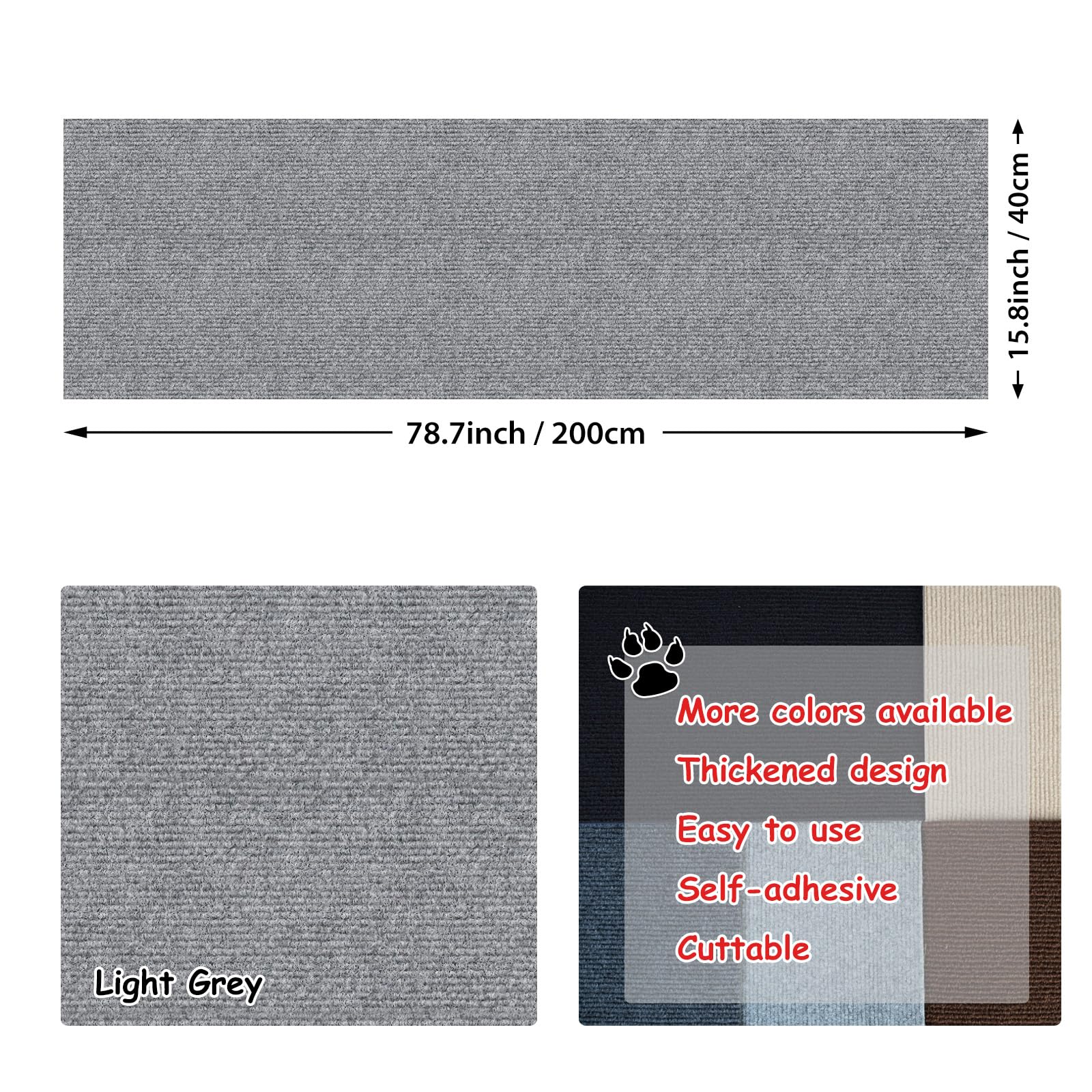 NATUYA Cat Scratch Couch Protector - 78.7"x15.8" Self-Adhesive Scratching Pad, Trimmable DIY, Light Gray, Model NTY-UK-58