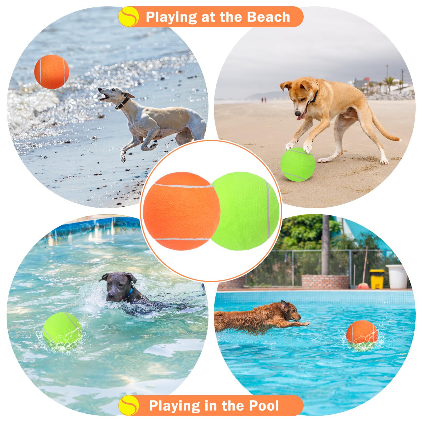 Scenereal Giant Tennis Ball For Dogs 2 Pack,Upgraded Thicken 9.5'' Large Tennis Balls For Dogs,Halloween Dog Toys Birthday Gift,