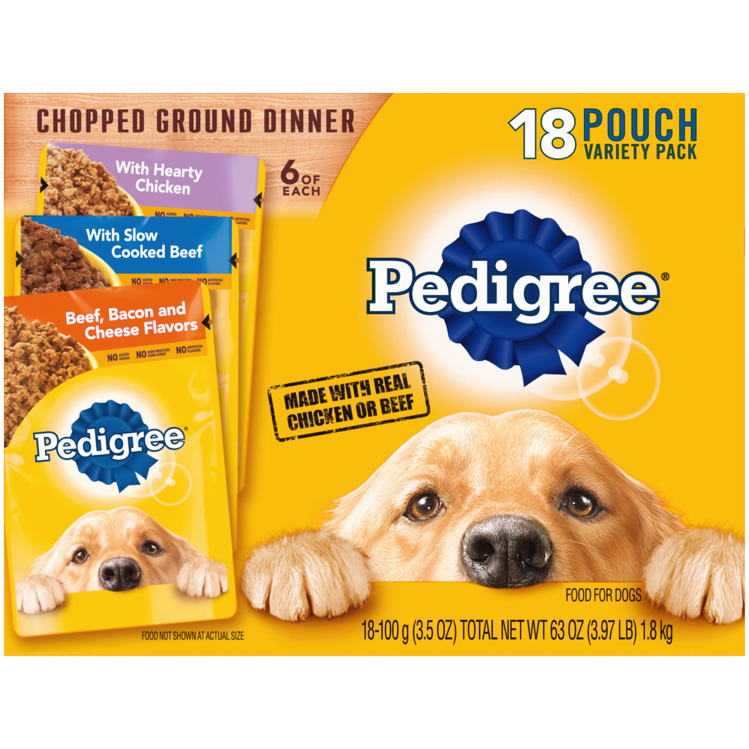PEDIGREE CHOPPED GROUND DINNER Adult Soft Wet Dog Food Variety Pack, 3.5 Ounce - 18 Count (Pack of 1)