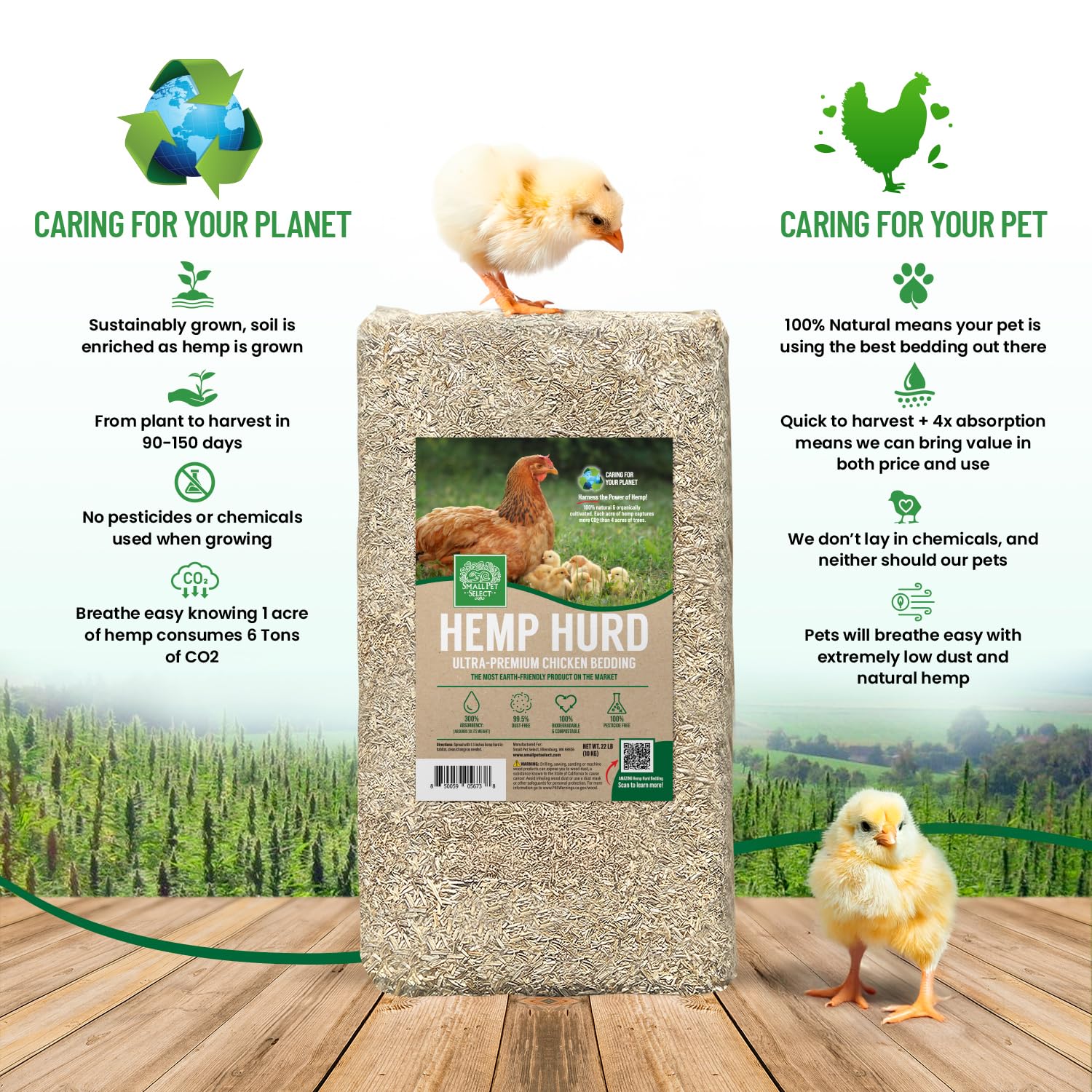 Small Pet Select - Jumbo - Hemp HURD Ultra-Premium Chicken Bedding, Biodegradable Chicken Coop Animal Bedding, Eco Friendly Odor