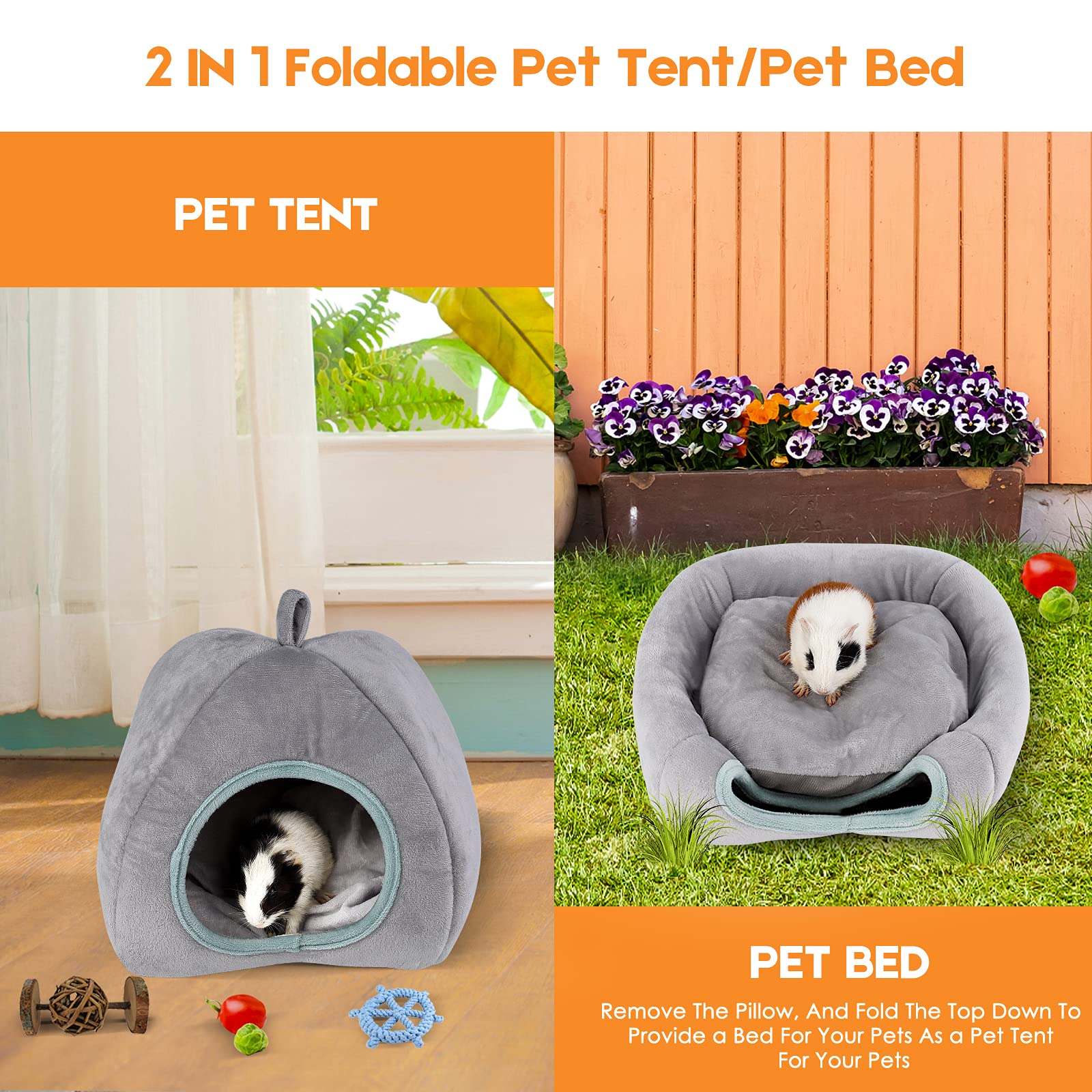 ONEJU Guinea Pig Bed & Hideout - Gray & Light Blue, 10.6L x 10.2W x 11.0H, Ideal for Guinea Pigs, Rabbits &