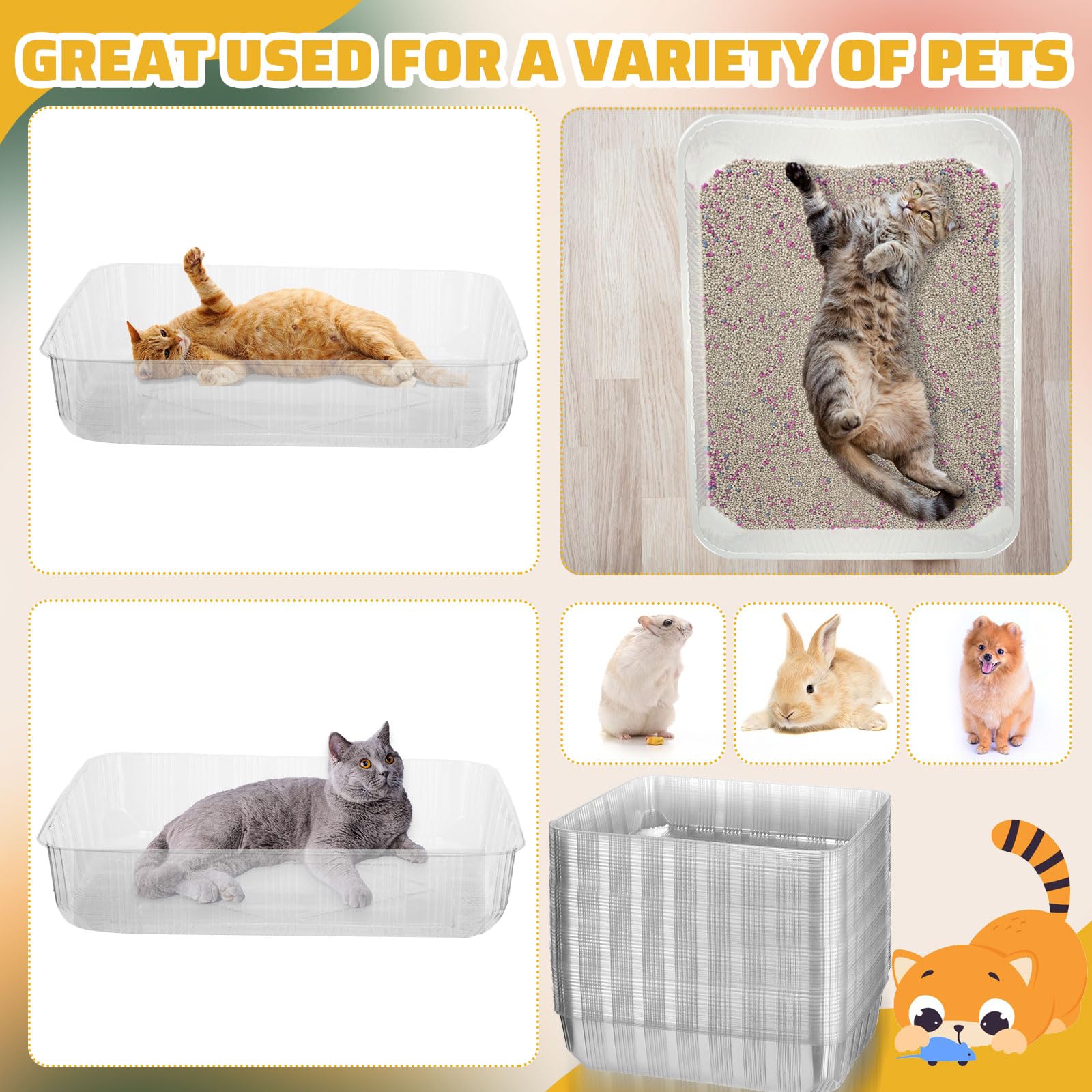 Zubebe Disposable Cat Litter Box - 50 Pack, Large Plastic Trays, 19.69"x15.75"x3.94", Clear, Portable for Indoor Home Travel