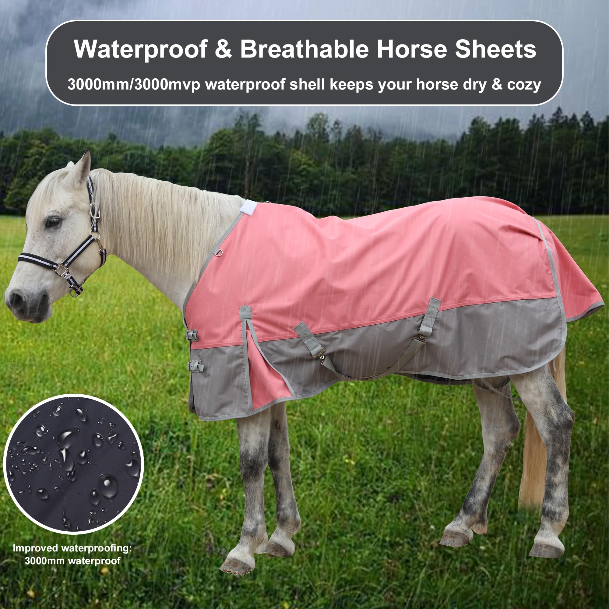 Gallopoff 1200D Ripstop Waterproof Horse Blanket, Lightweight 69", Pink Grey, No Fill