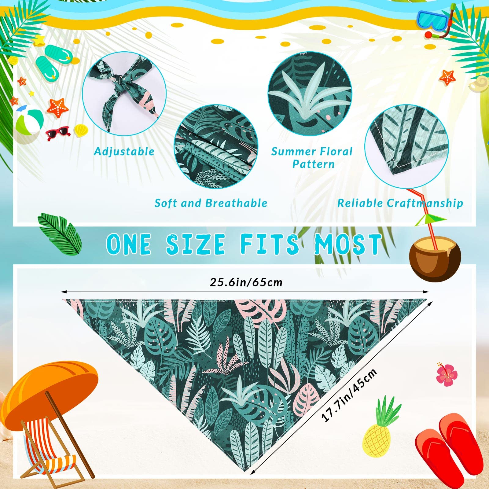 Kacctyen 200 Pcs Dog Bandanas For Summer Bulk Hawaiian Pattern Pet Scarf Bibs Adjustable Washable Kerchief Seasonal Pet Accessor