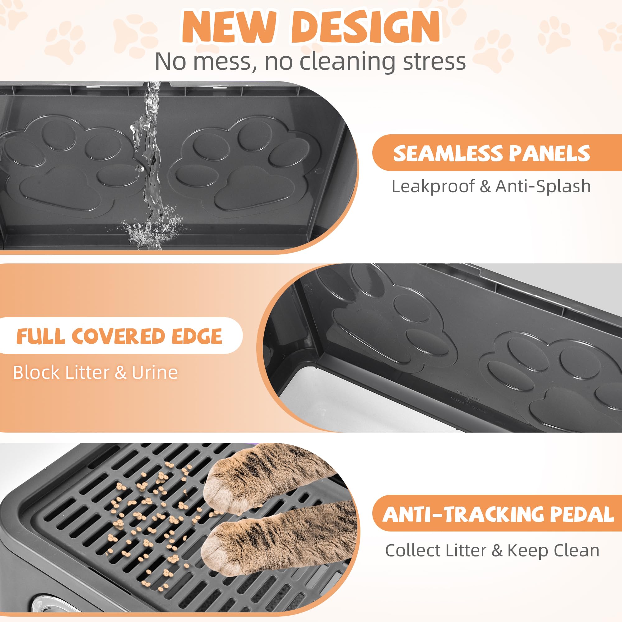 Homagico Cat Litter Box With Litter Mat, Foldable Extra Large Free In And Out/One-Way With Lid, Drawer Type Enclosed Kitty Litte