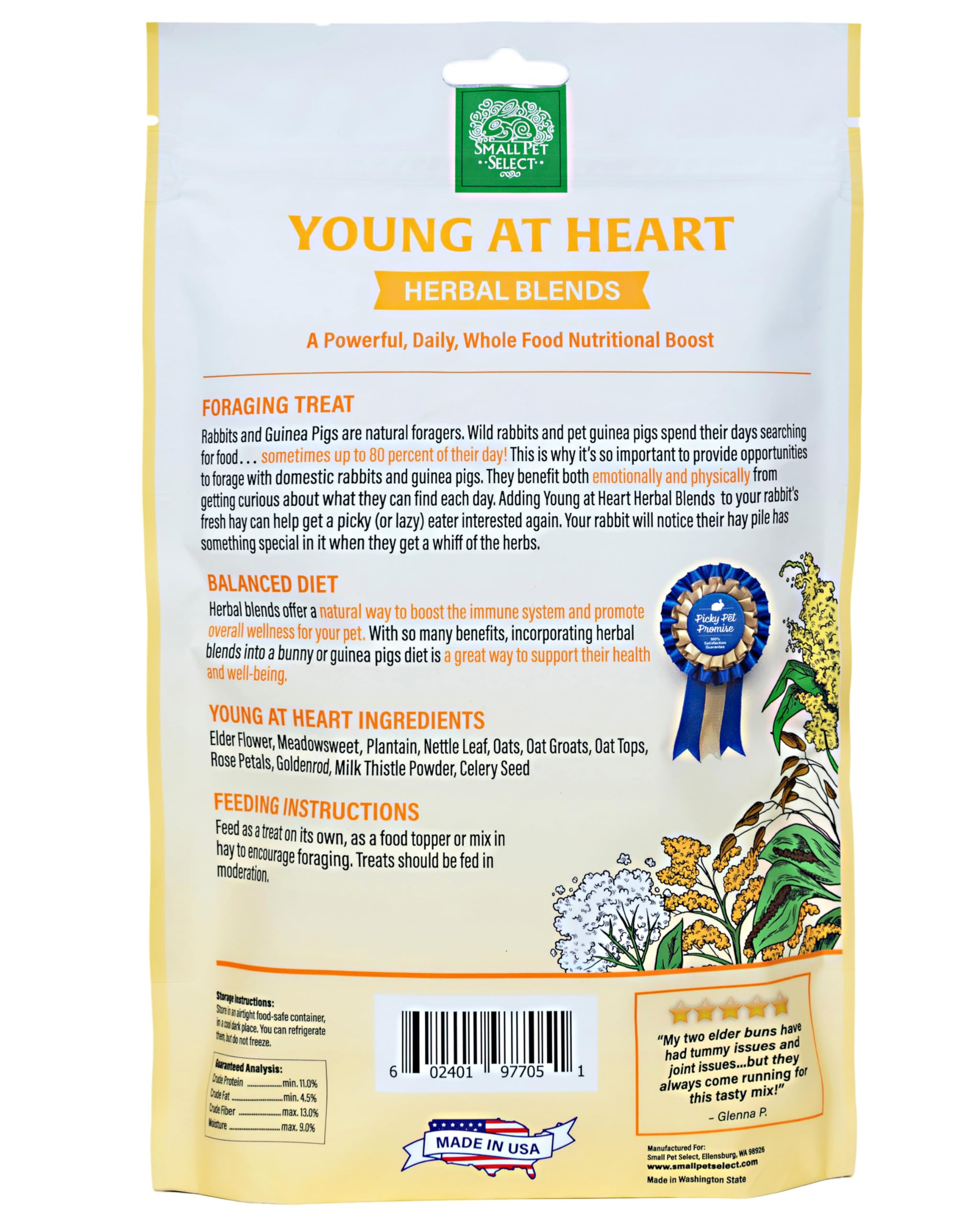 Small Pet Select - Young at Heart Herbal Blend, a Natural Herbal Treat for Rabbits and Guinea Pigs, 4.4oz