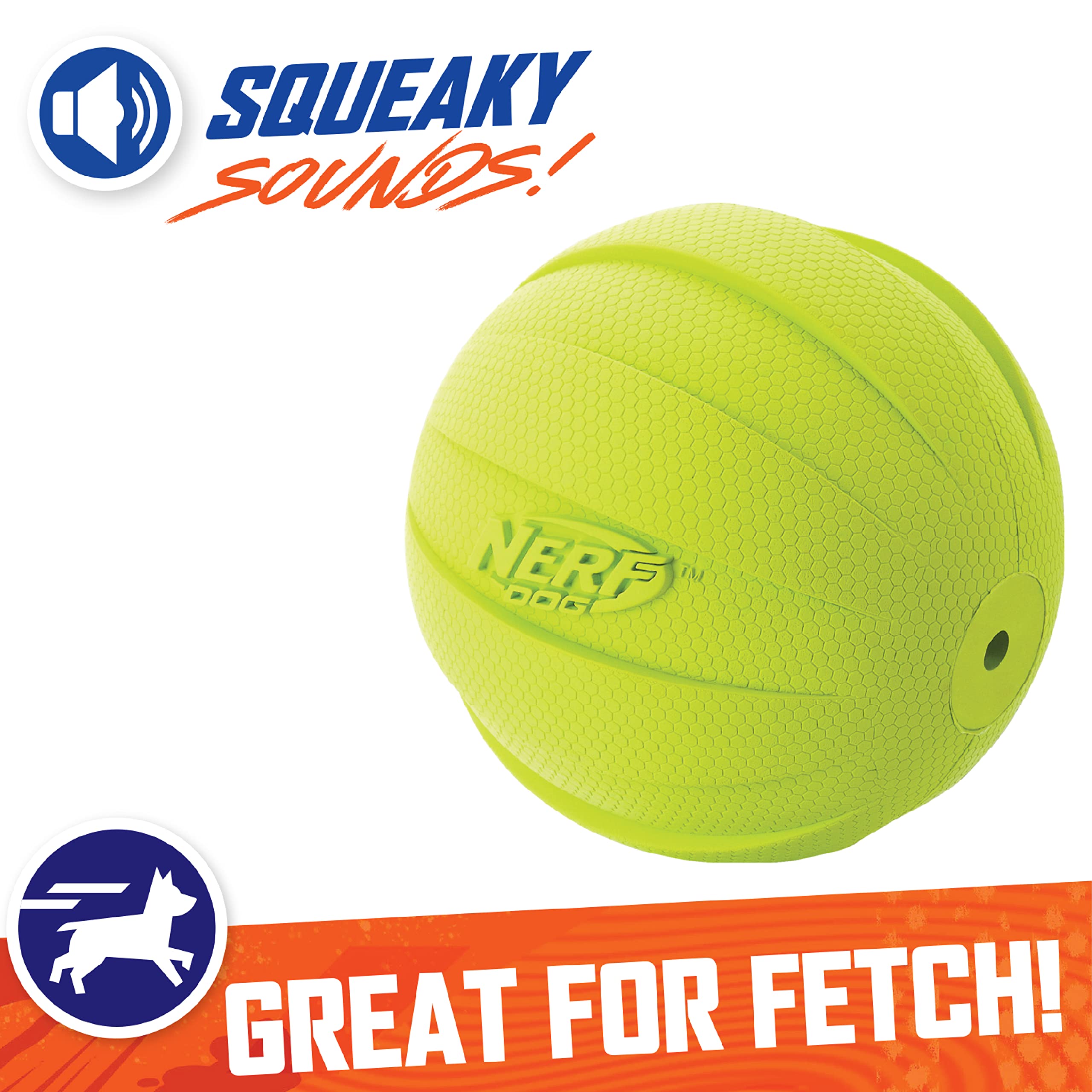 Nerf Dog Rubber Ball Dog Toy With Squeaker, Lightweight, Durable And Water Resistant, 4 Inch Diameter For Medium/Large Breeds, Single Unit, Green