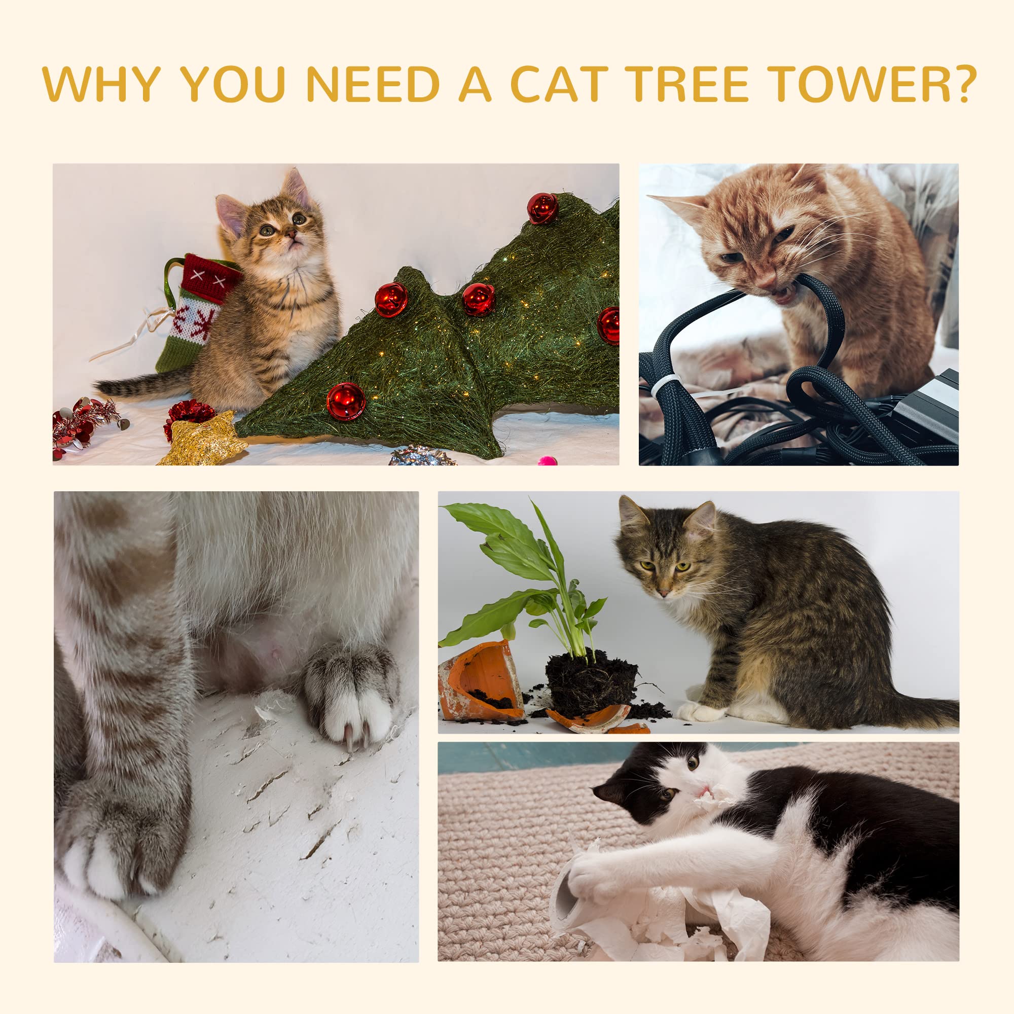 Pawhut Floor-To-Ceiling Cat Tree Cat Climbing Tower With Sisal-Covered Scratching Posts Natural Cat Tree Activity Center For Kittens Cat Tower Furniture, Gray