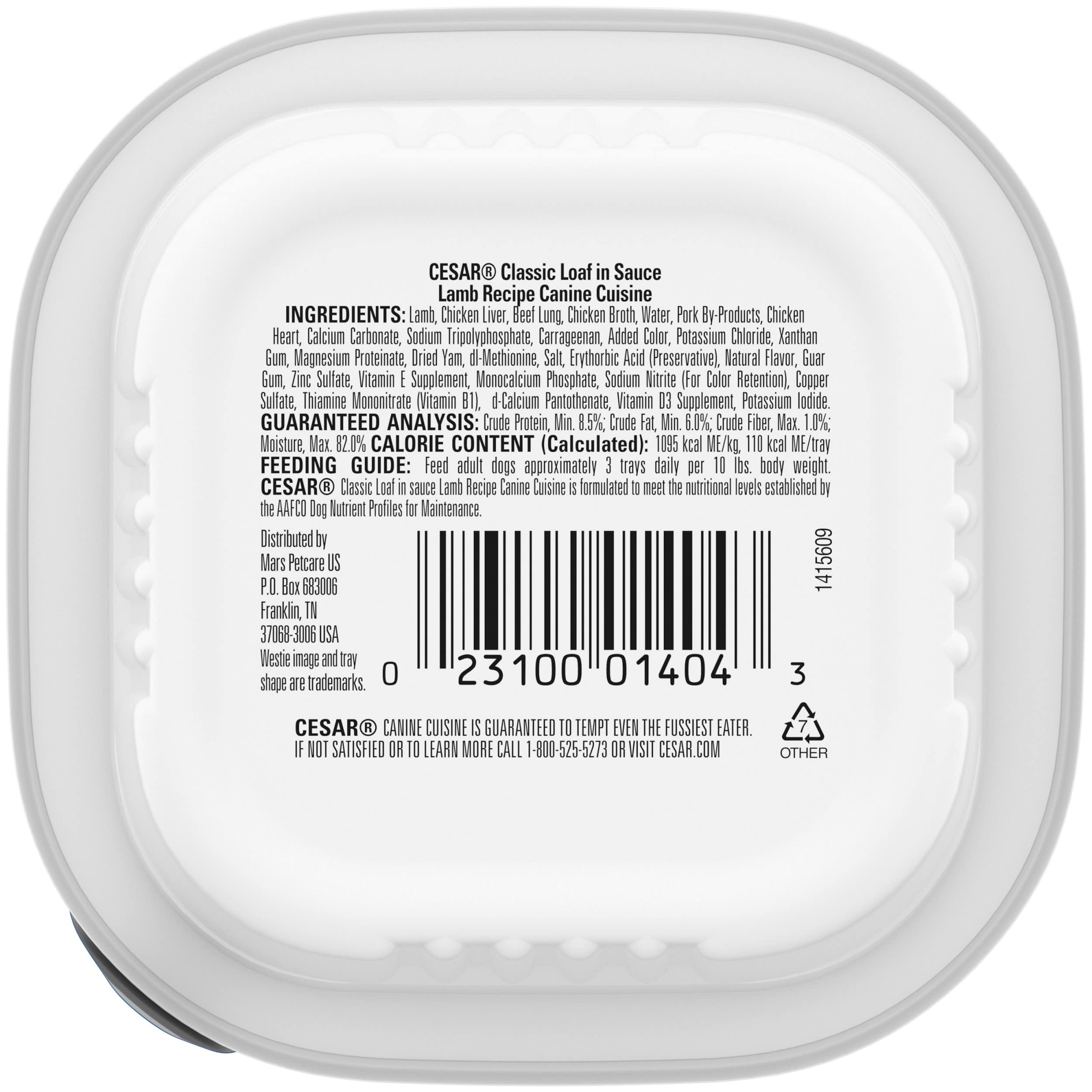 Cesar Wet Dog Food Classic Loaf in Sauce Lamb Recipe, 3.5 oz. Easy Peel Trays (24 Count, Pack of 1)
