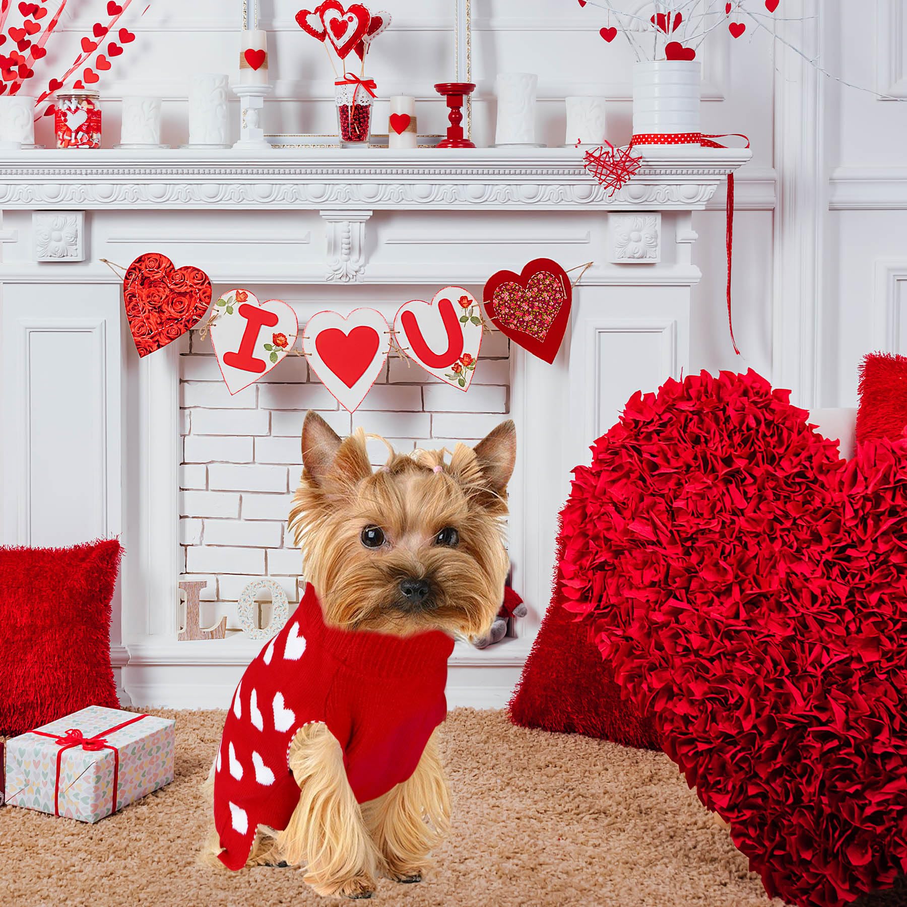 Goyoswa 2 Pack Valentine Dog Sweater Dog Valentines Clothes Outfit Knitted Heart Sweater For Small Medium Large Dogs Pets (Red &