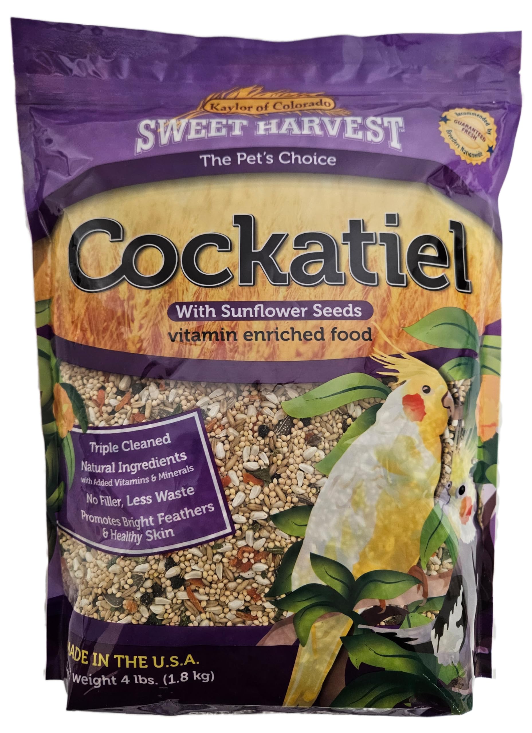 Sweet Harvest Cockatiel Bird Food (with Sunflower Seeds), 4 lbs Bag - Seed Mix for Cockatiels
