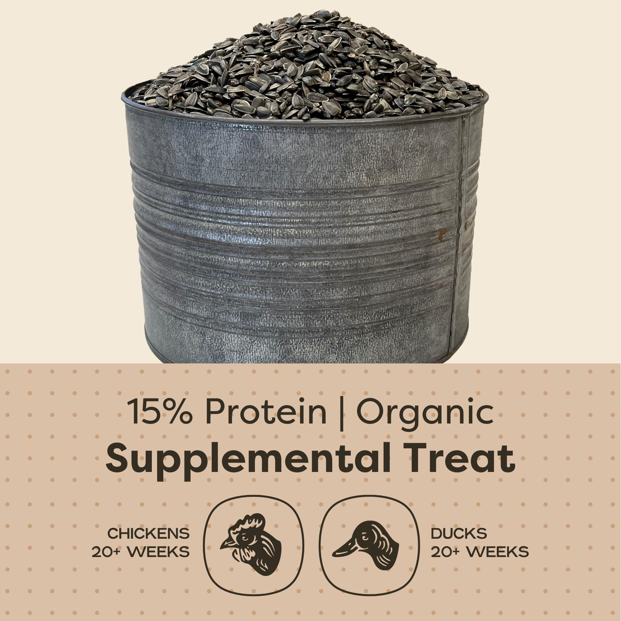 Scratch and Peck Black Oil Sunflower Seeds Chicken and Duck Treat - 25 lbs Bag - 15% Protein, Certified Organic and Non-GMO Proj
