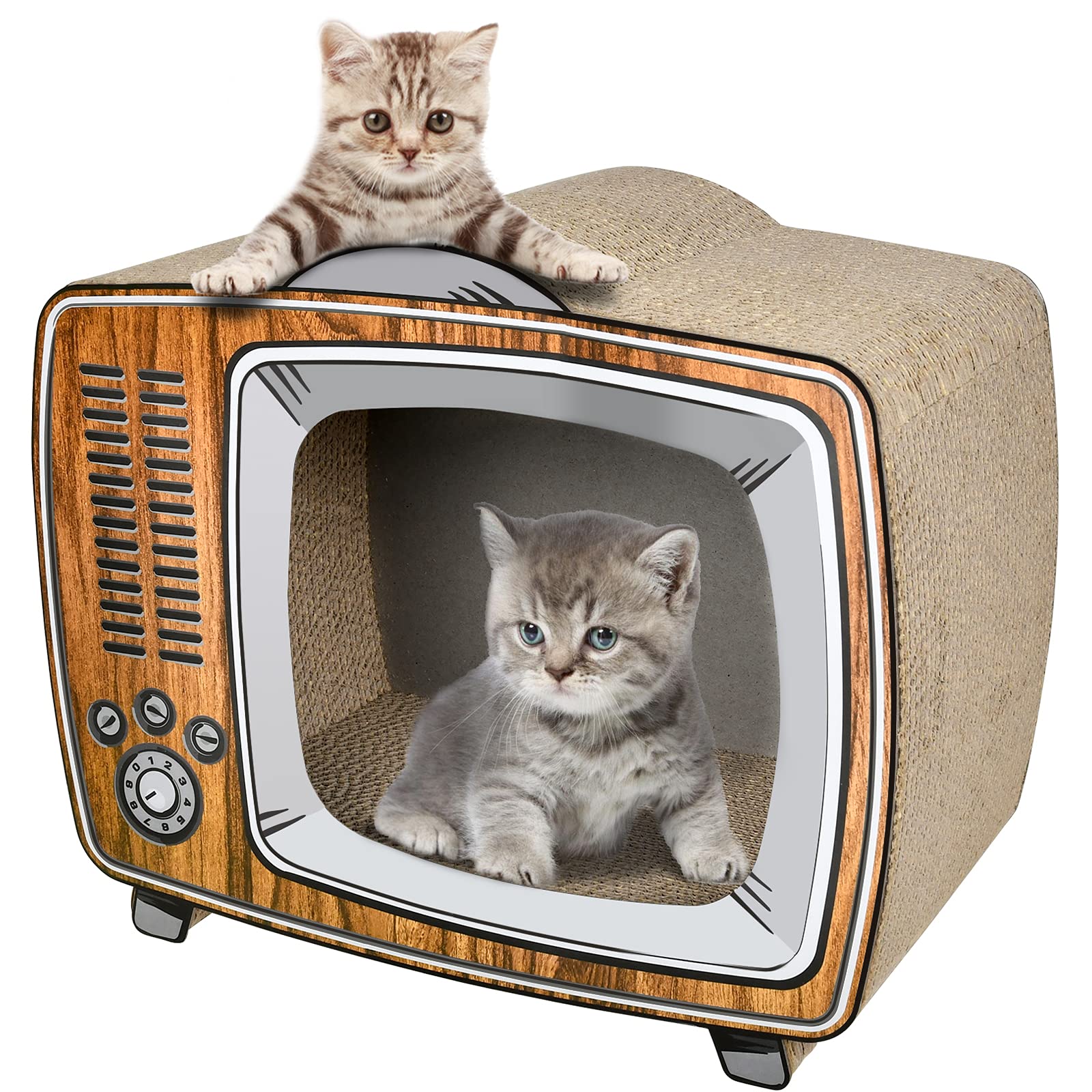 Fluffydream Tv Cat Scratcher Cardboard Lounge Bed, Cat Scratching Board, Durable Board Pads Prevents Furniture Damage