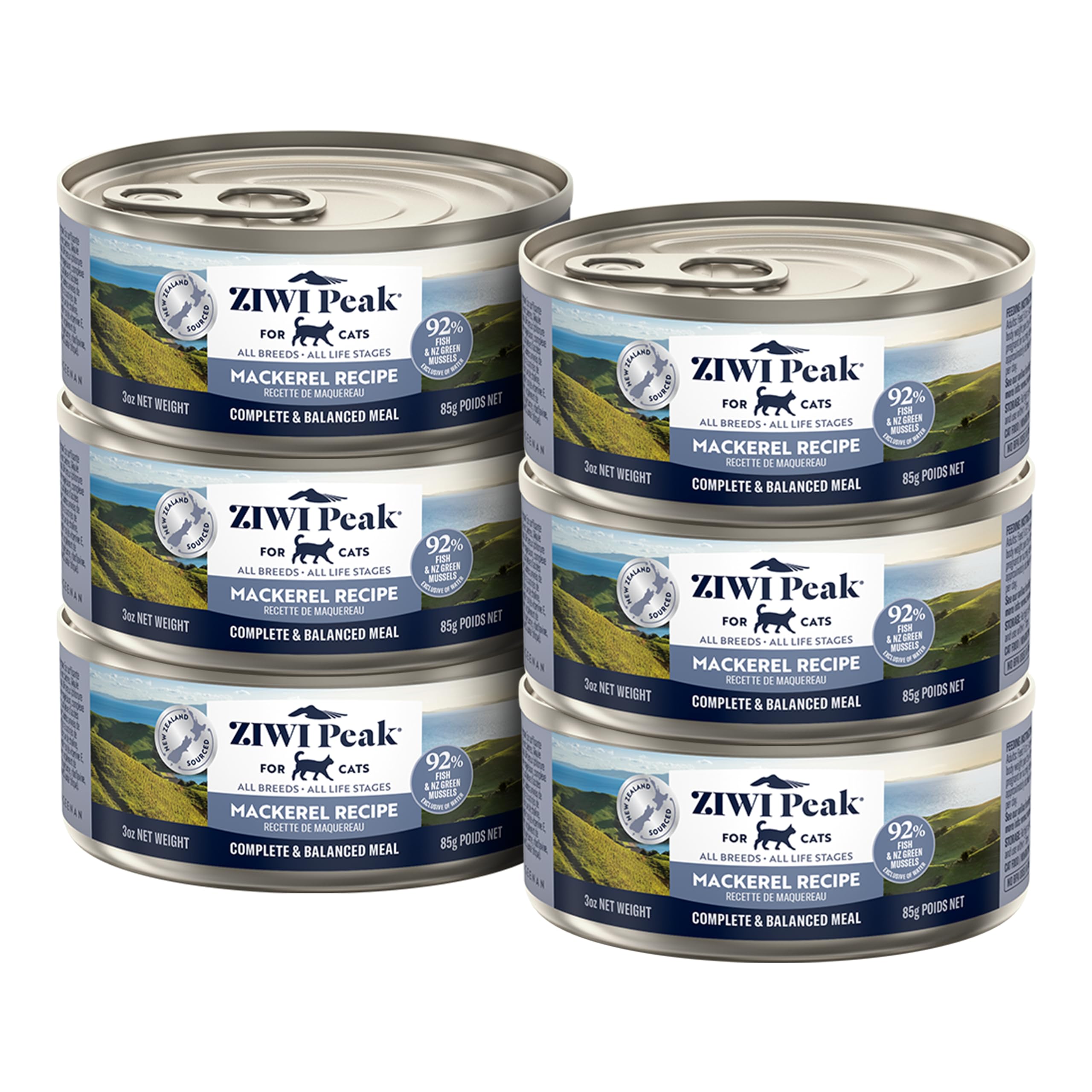 ZIWI Peak Canned Wet Cat Food - All Natural, High Protein, Grain Free, Limited Ingredient, with Superfoods (Mackerel, Case of 6,