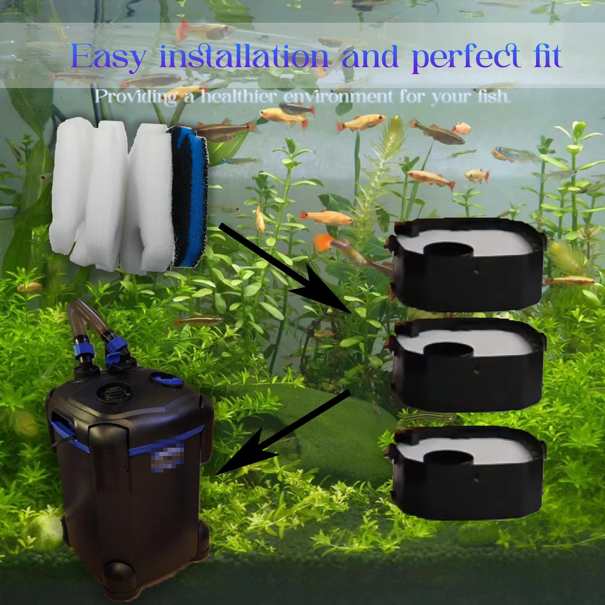 PurifyLogix Replacement Canister Filter Pads for AMOSIJOY 172/225/265GPH - 6 White & 2 Black, Regular Size, Model AQ00208-PL