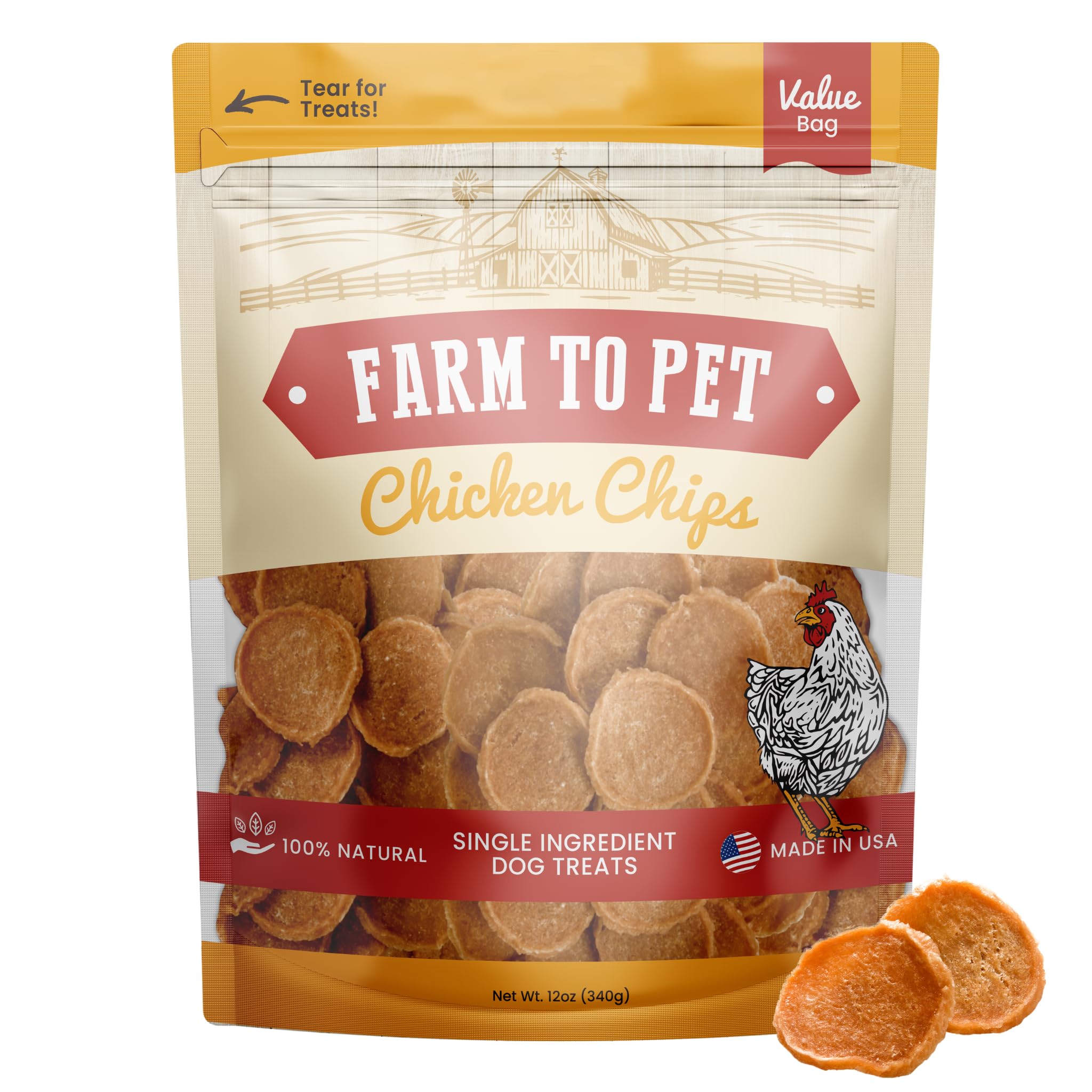 Farm To Pet Dog Training Treats - Chicken Chips, Single Ingredient, Lean, All Natural, Healthy Dog Treats for Small, Medium, Lar