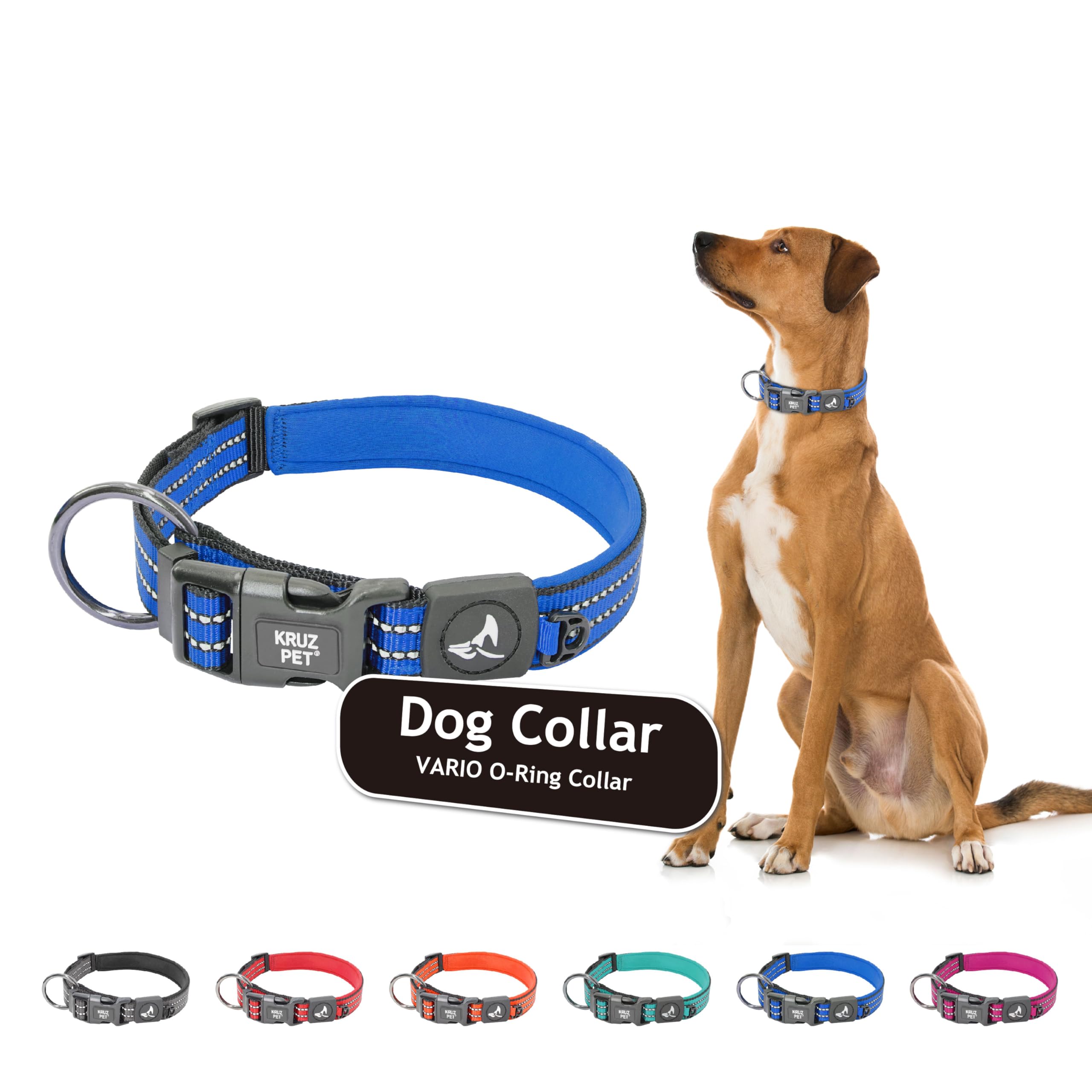 Kruz Pet Kzv006-15L Reflective Dog Collar For Small, Medium, Large Dogs, 100% Nylon Adjustable Pet Neck Collar, Heavy Duty O-Rin