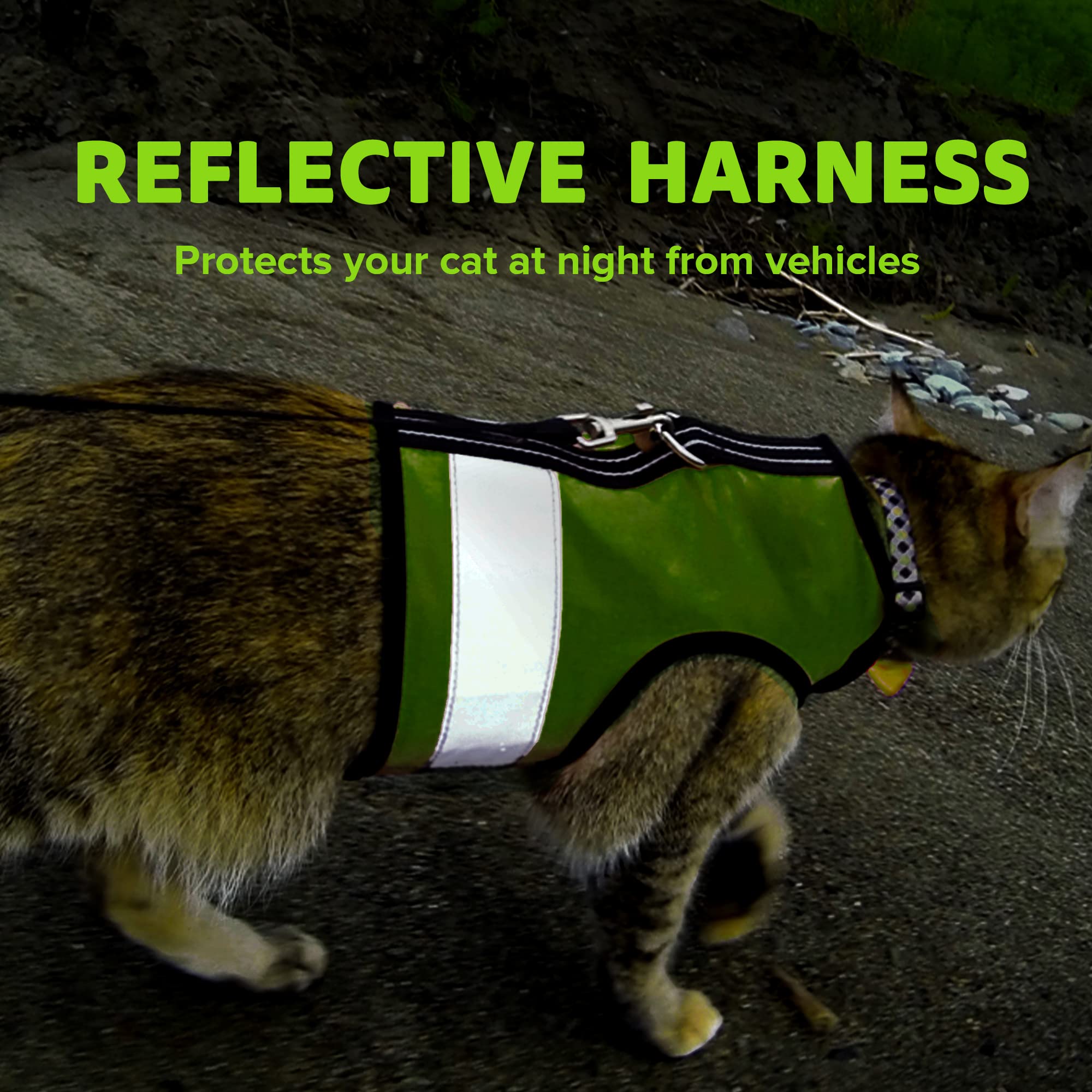 Kitty Holster Reflective Cat Harness - High-Visibility Cat Vest For Day & Night | Secure, Breathable And Washable Cotton | Ideal For Walking & Traveling - Loud Lime, Xs